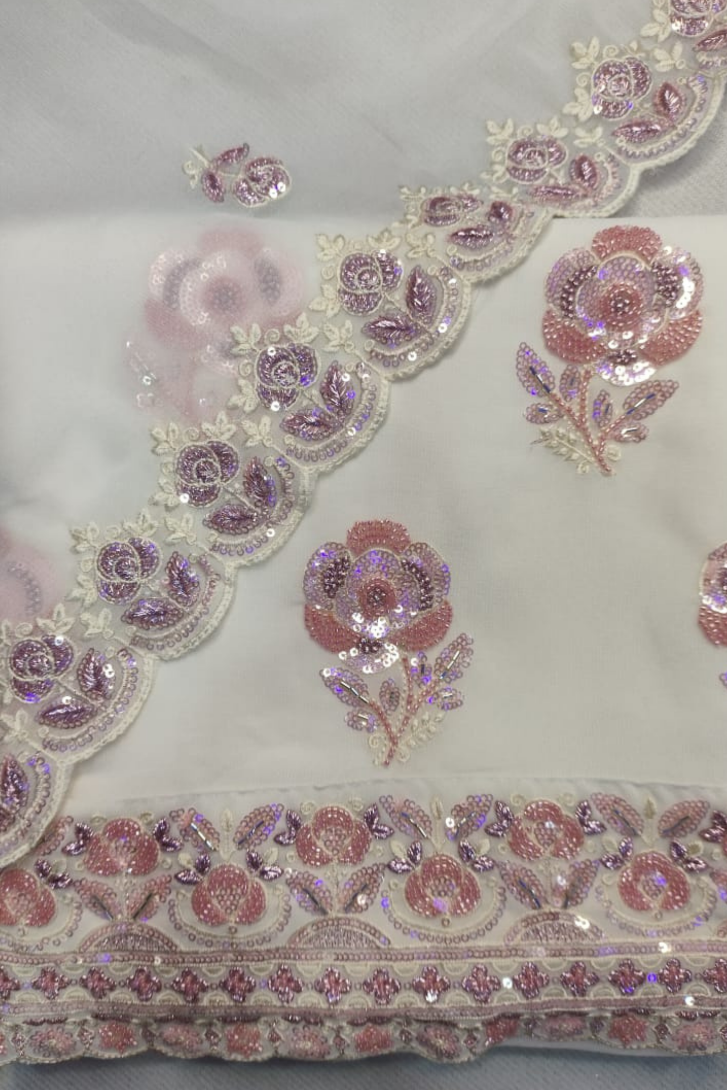 Ivory Pink Pure Georgette Suit with Handwork