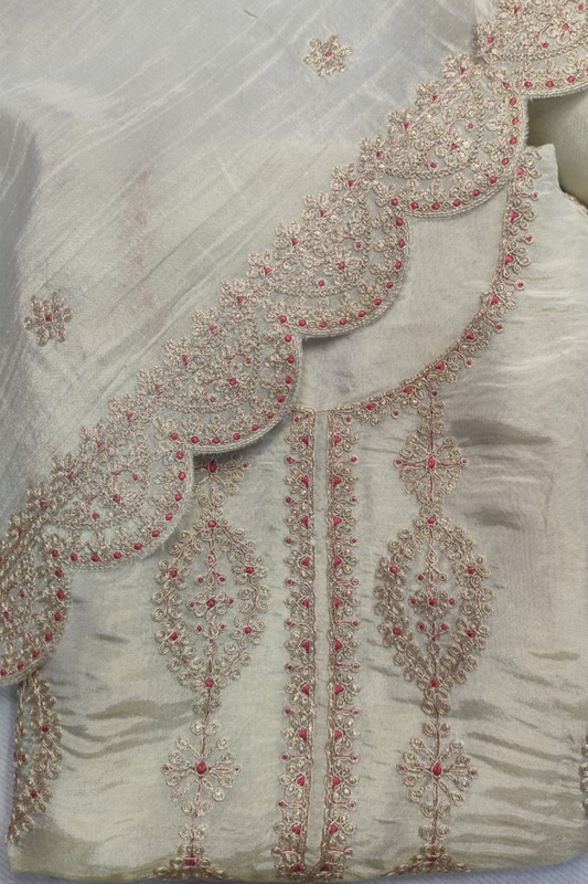 Ivory Silk Shimmer Dress Material