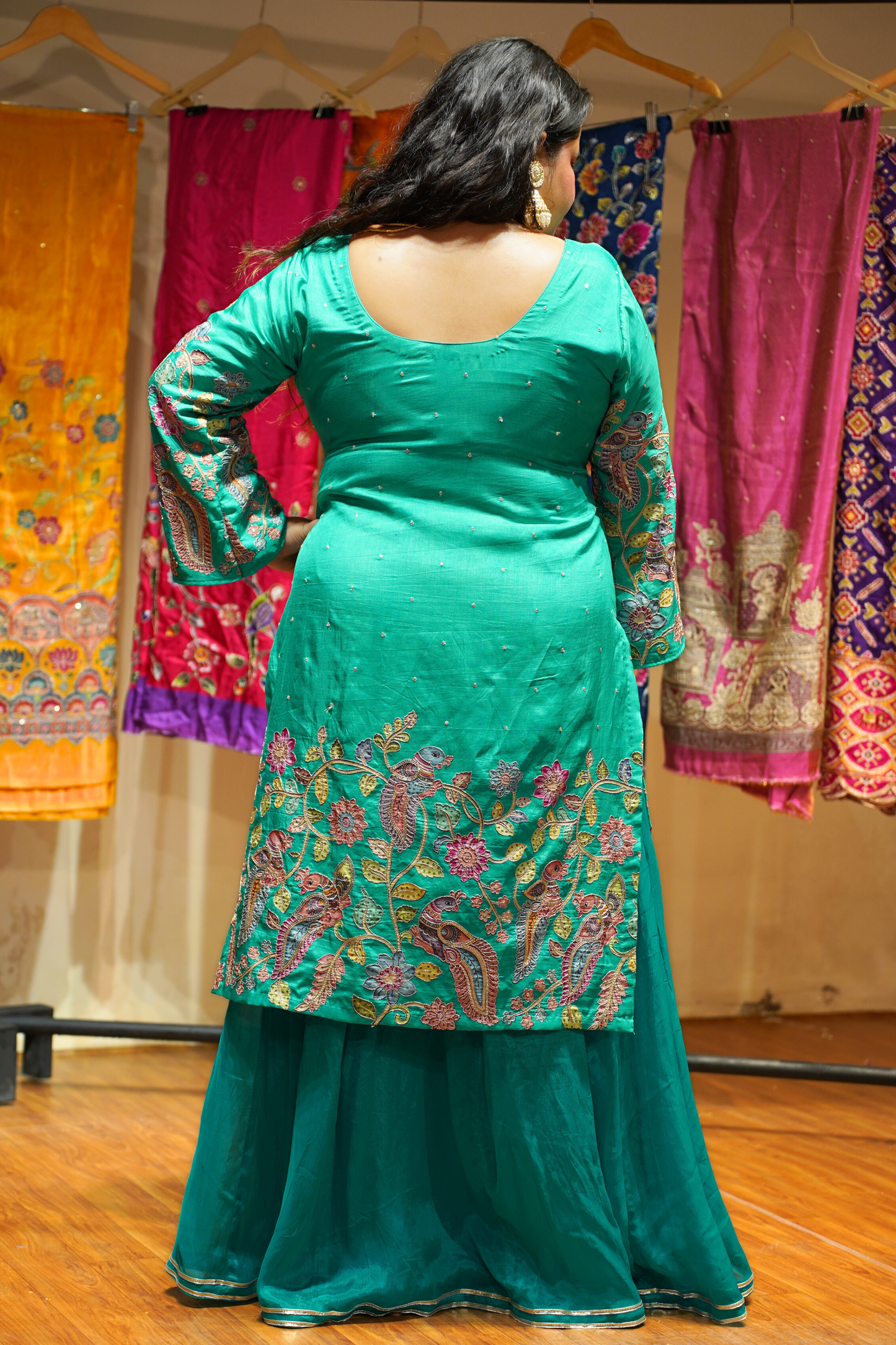 Kamya Silk Sharara Suit with Peacock Motifs