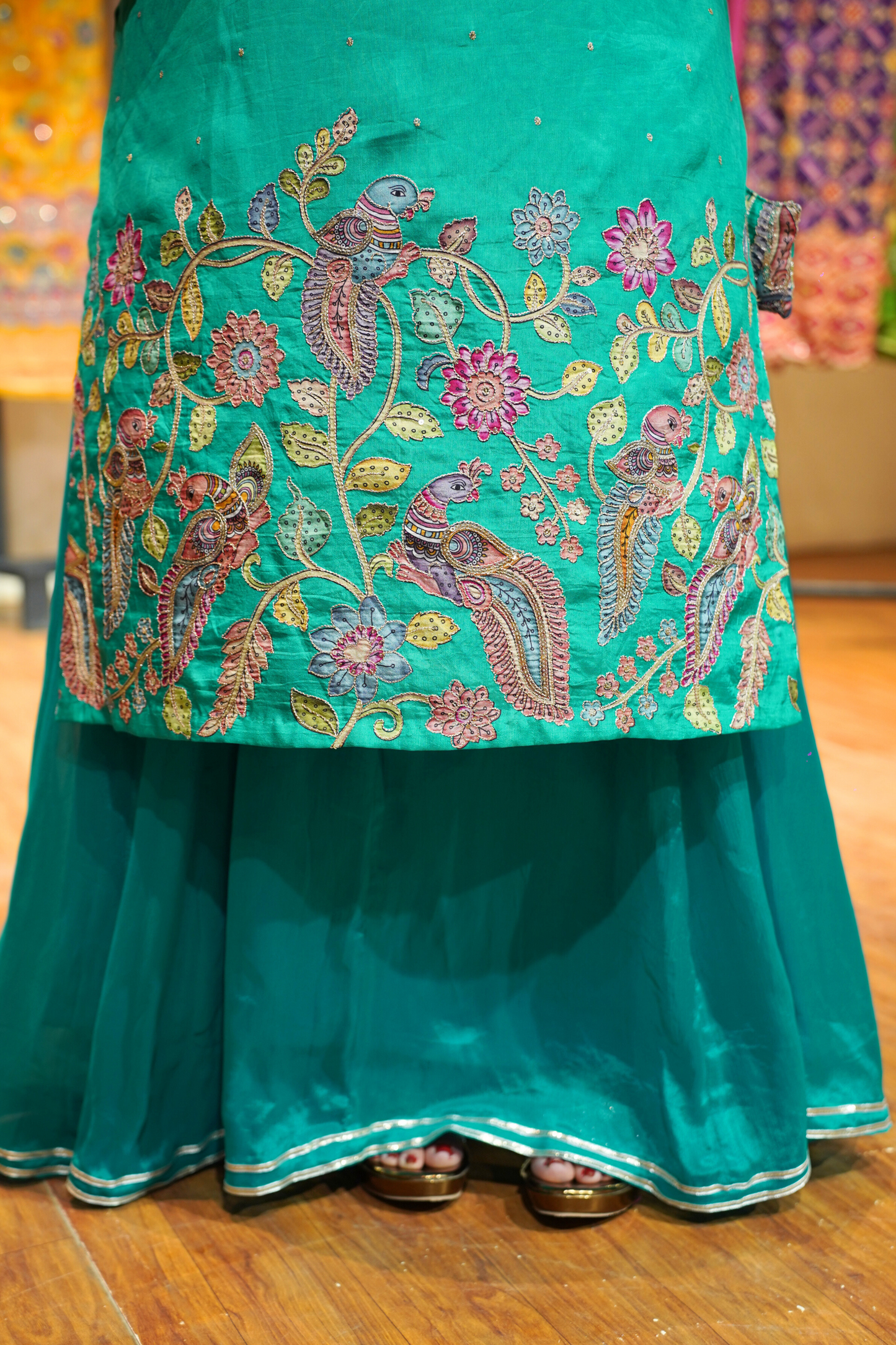 Kamya Silk Sharara Suit with Peacock Motifs
