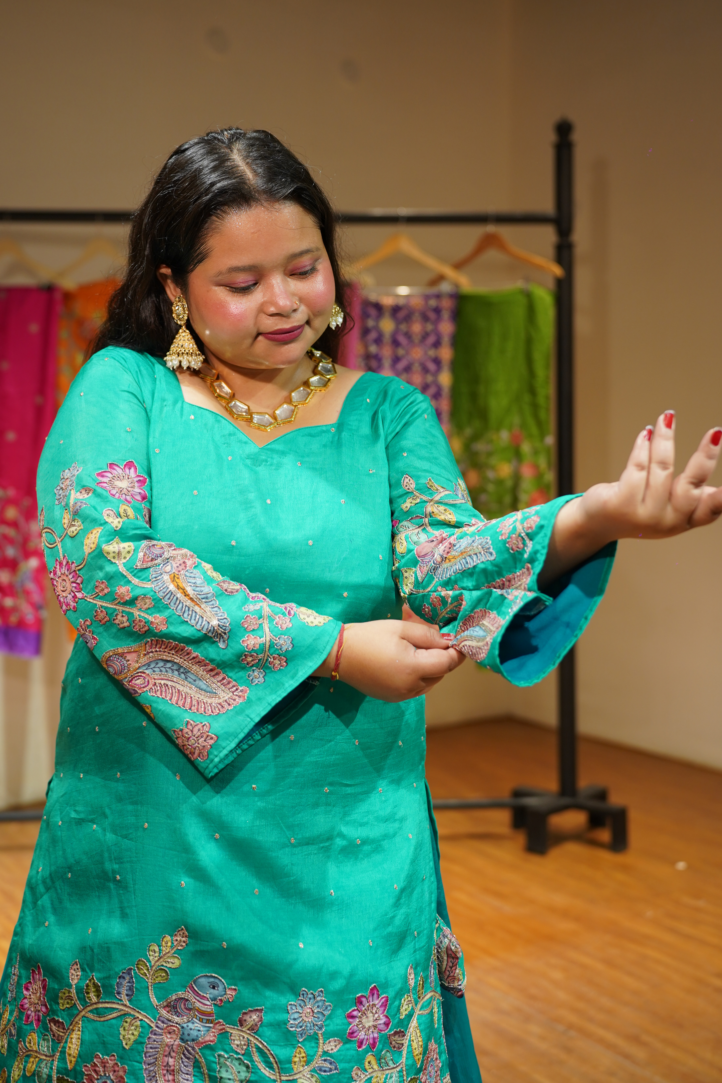 Kamya Silk Sharara Suit with Peacock Motifs