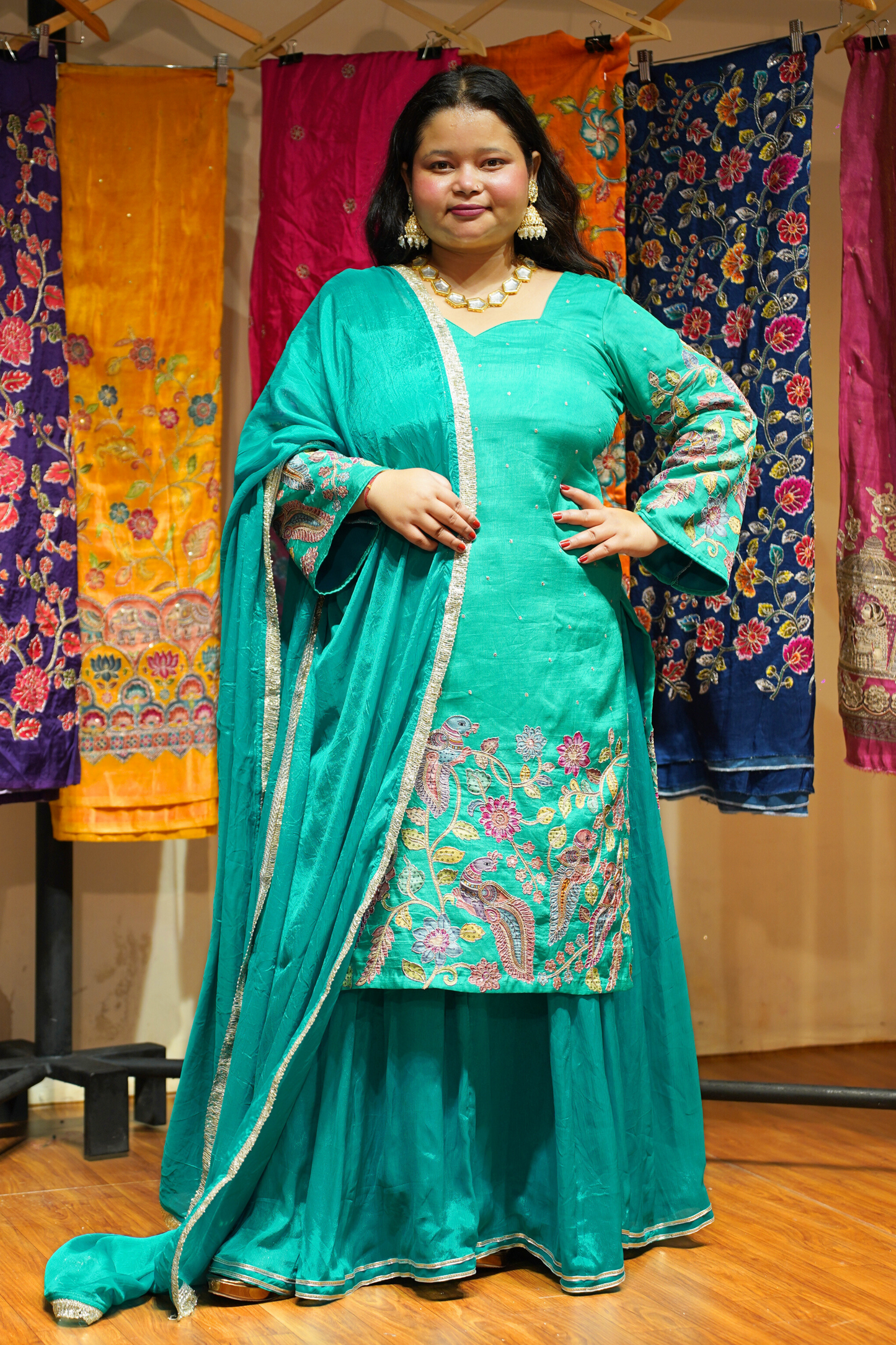 Kamya Silk Sharara Suit with Peacock Motifs