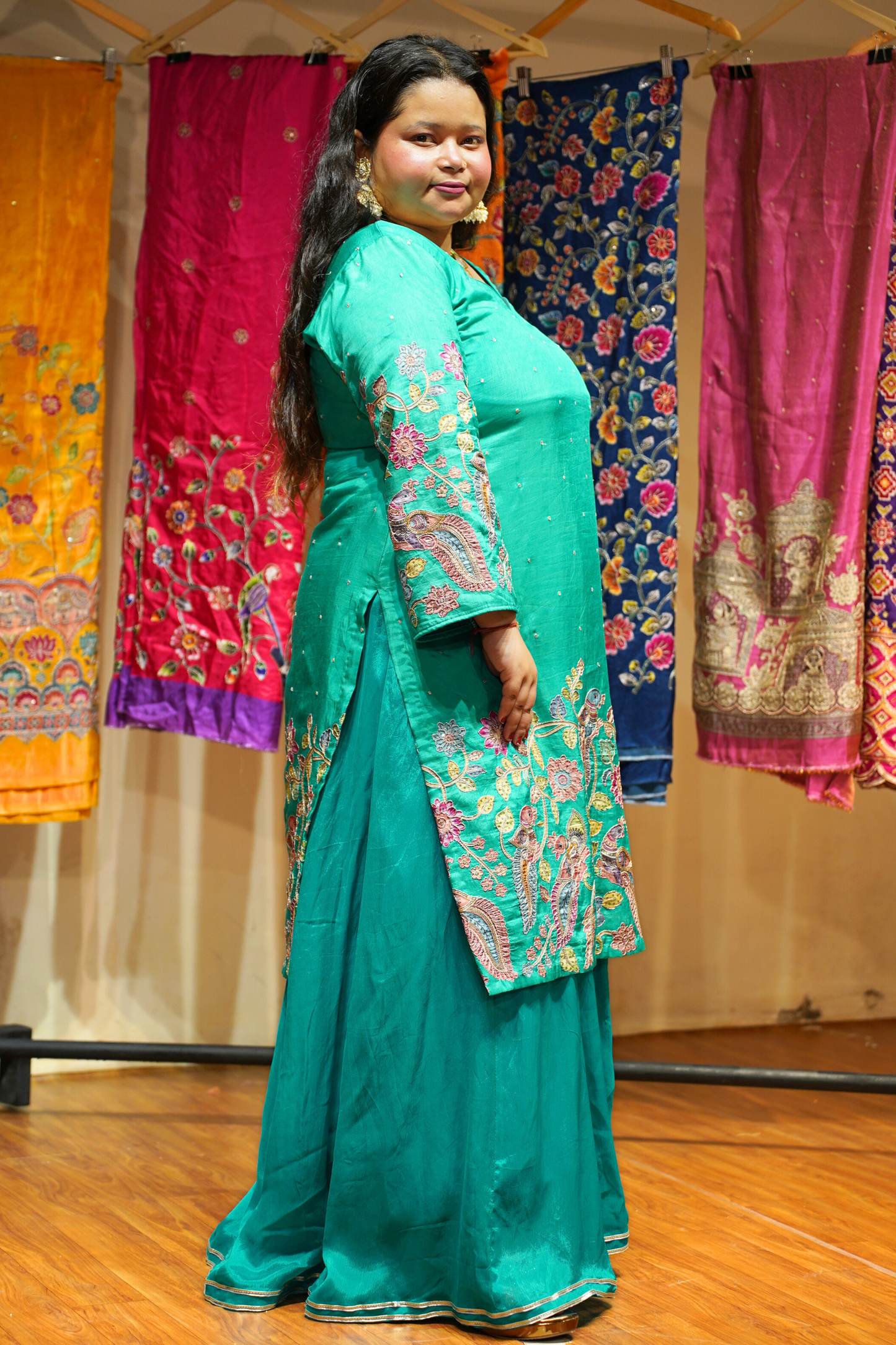 Kamya Silk Sharara Suit with Peacock Motifs