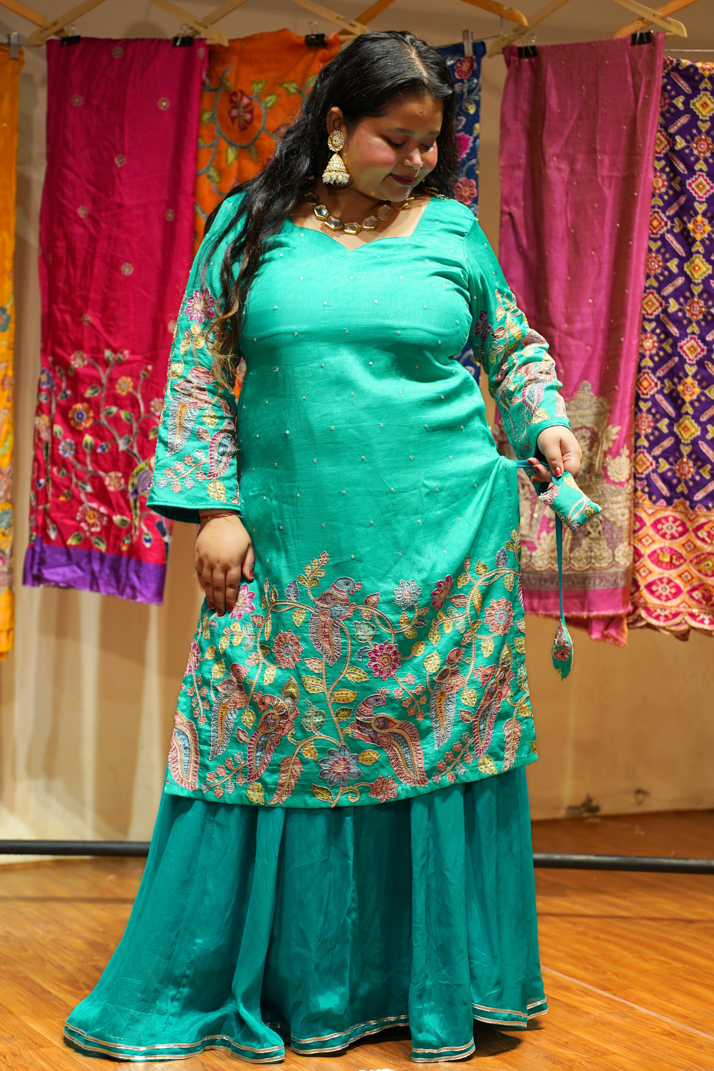 Kamya Silk Sharara Suit with Peacock Motifs