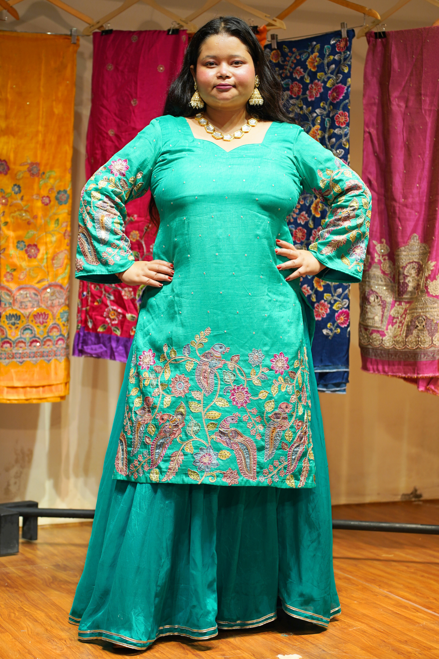 Kamya Silk Sharara Suit with Peacock Motifs