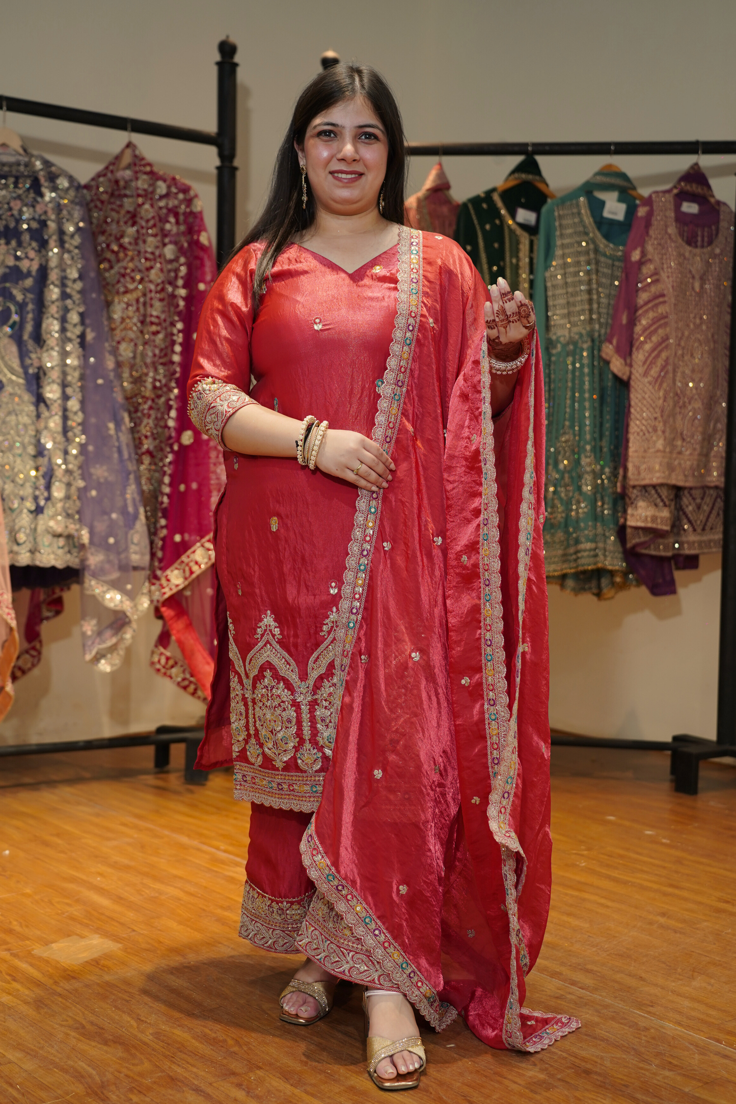 Kavisha Rose Suit Set With Zari & Thread Embroidery