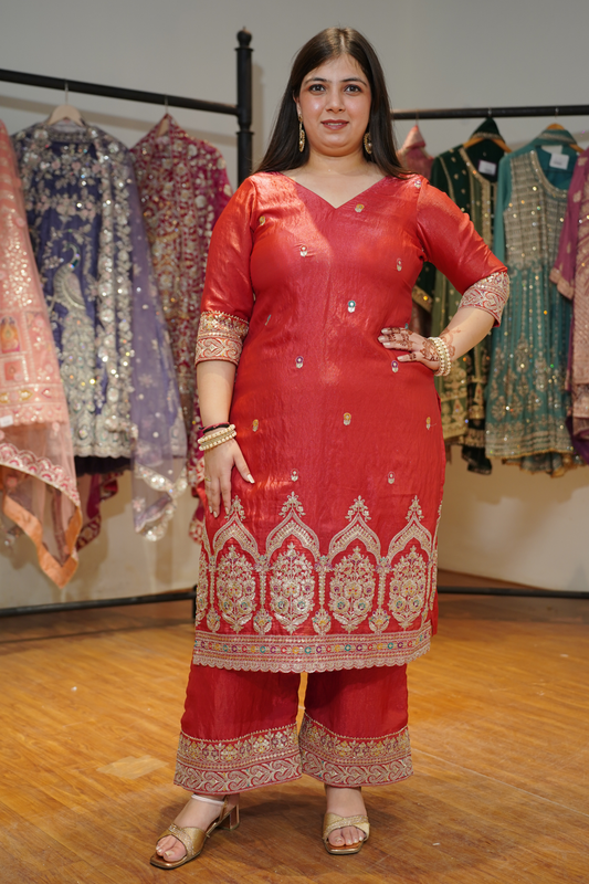 Kavisha Rose Suit Set With Zari & Thread Embroidery