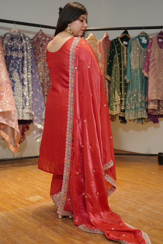Kavisha Rose Suit Set With Zari & Thread Embroidery