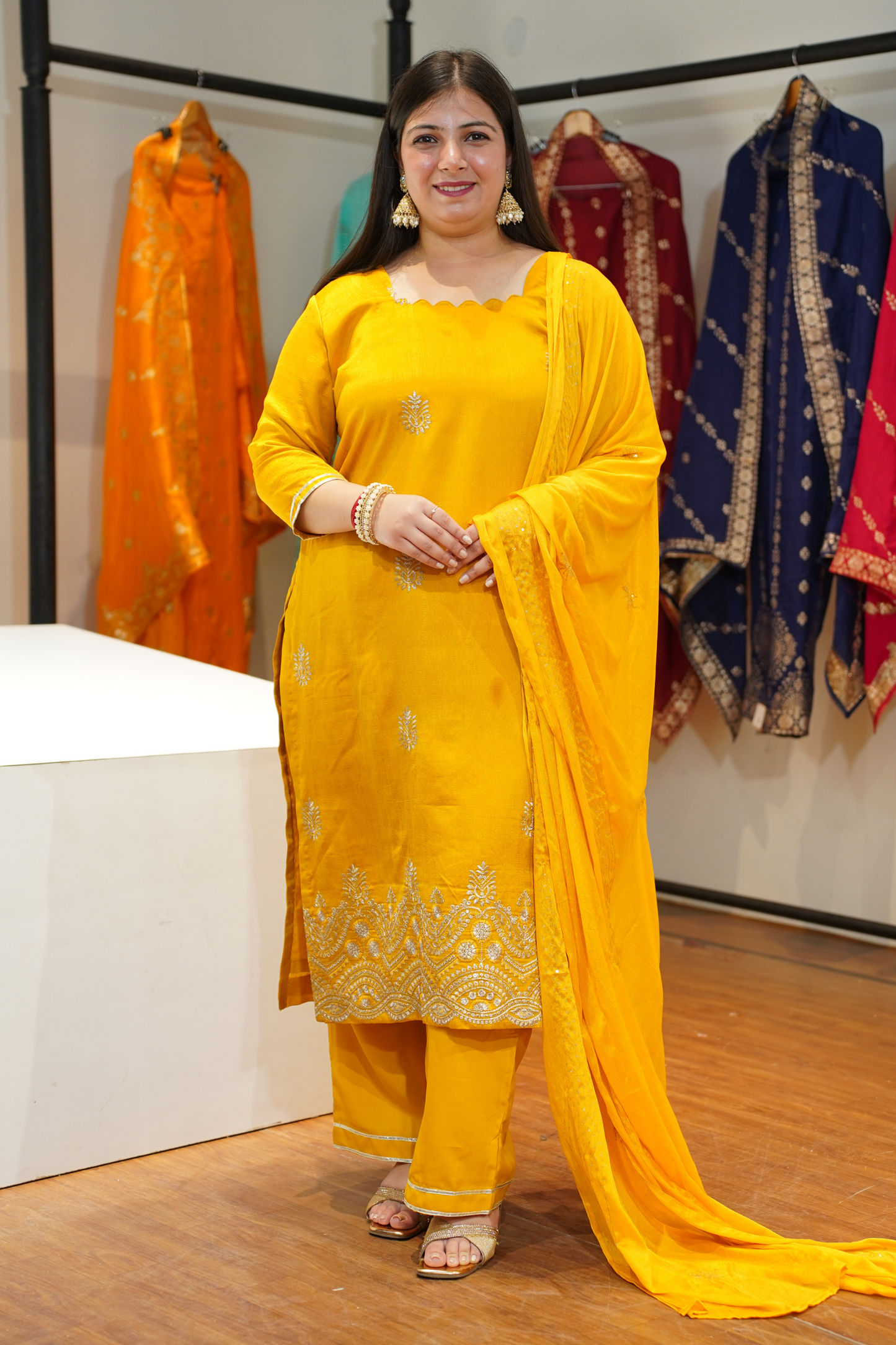 Laddu Peela Embroidered Fancy Suit