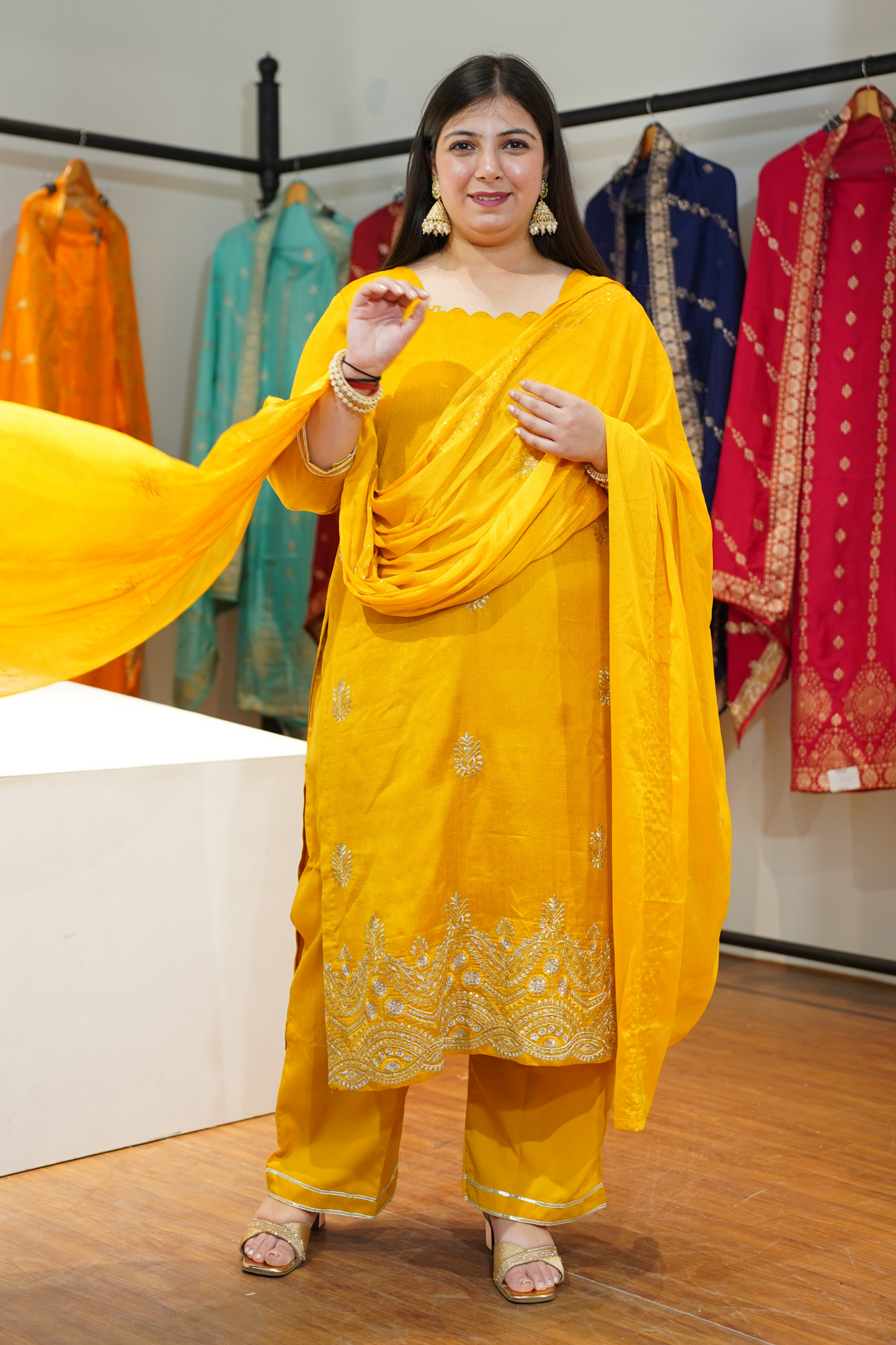 Laddu Peela Embroidered Fancy Suit