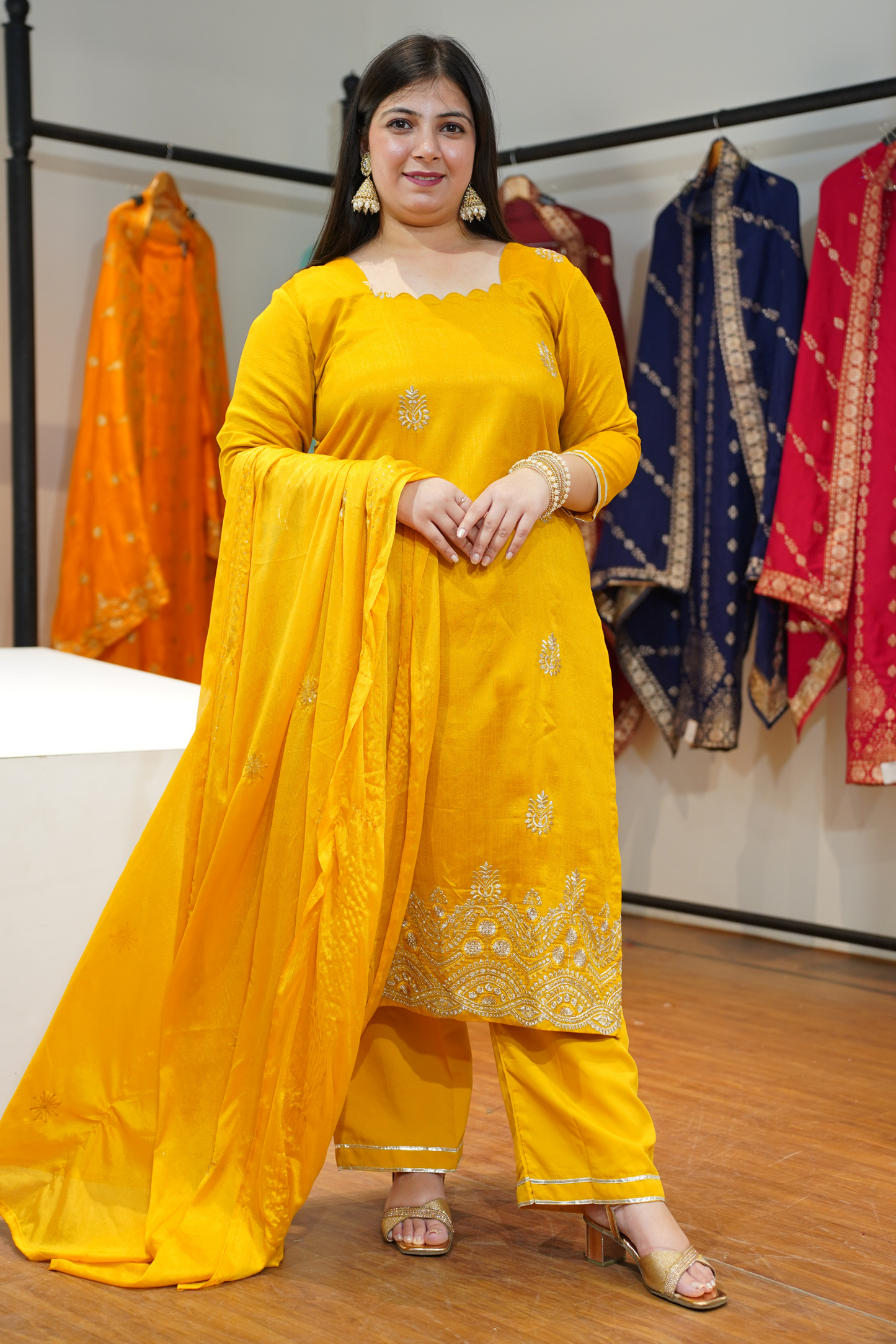 Laddu Peela Embroidered Fancy Suit