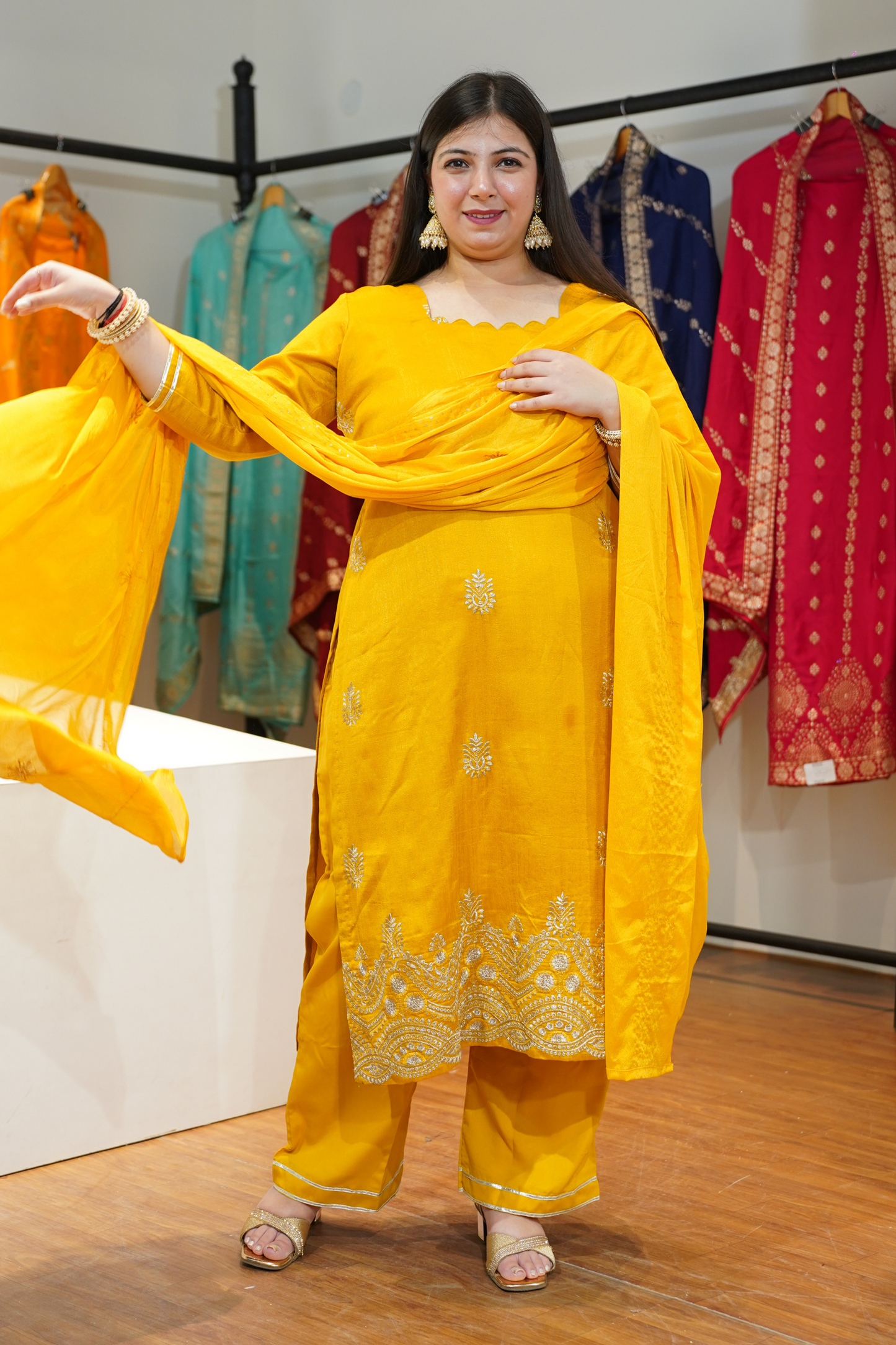 Laddu Peela Embroidered Fancy Suit