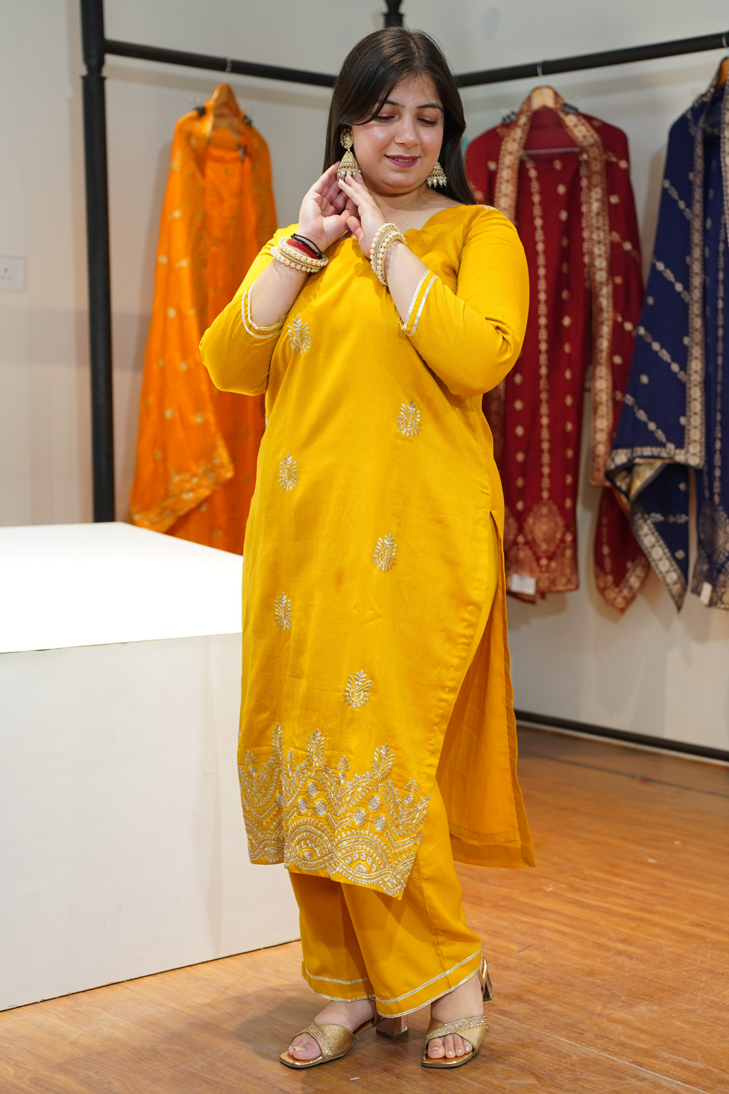 Laddu Peela Embroidered Fancy Suit