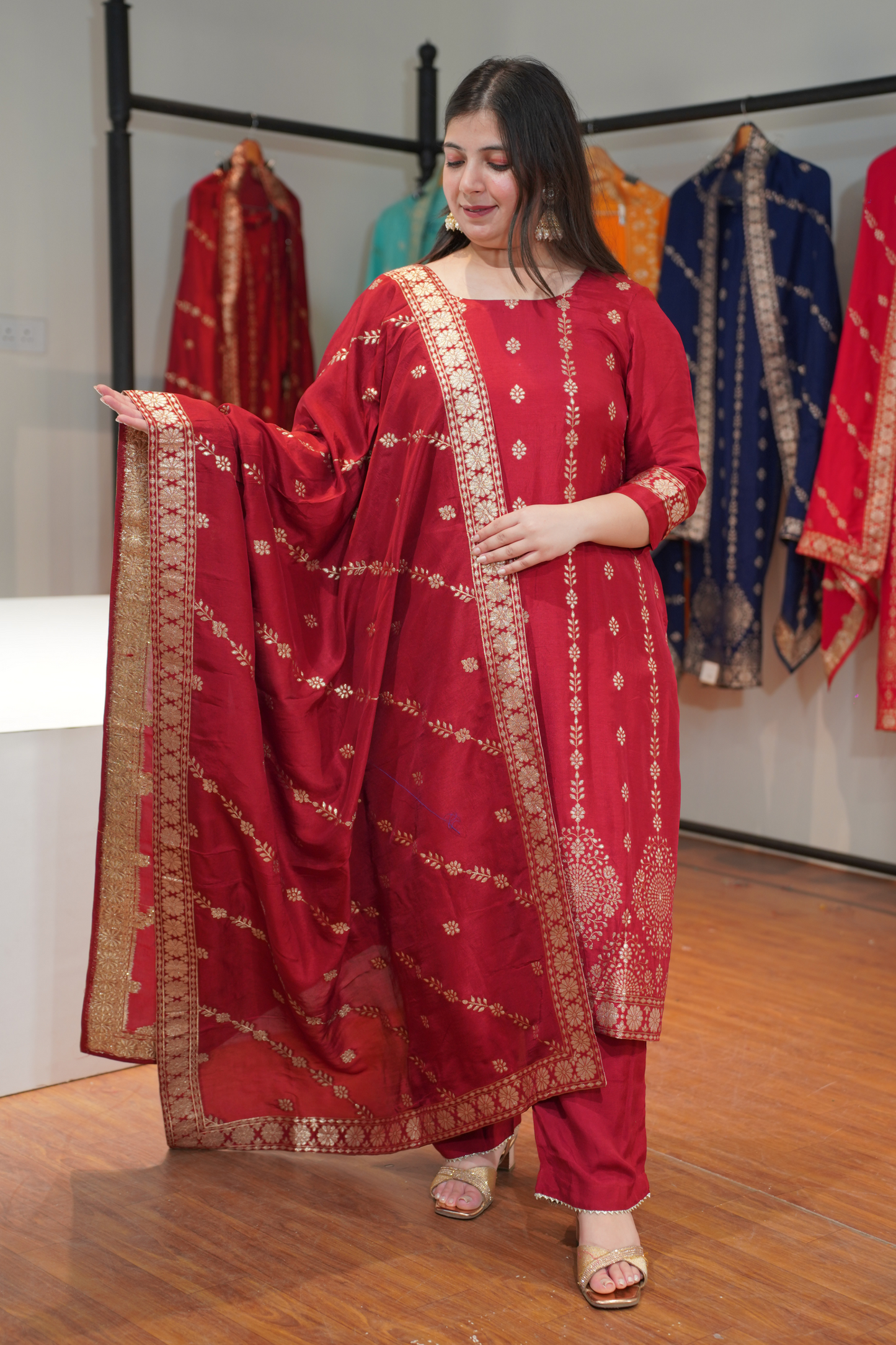 Lavanya Maroon Jacquard Silk Suit