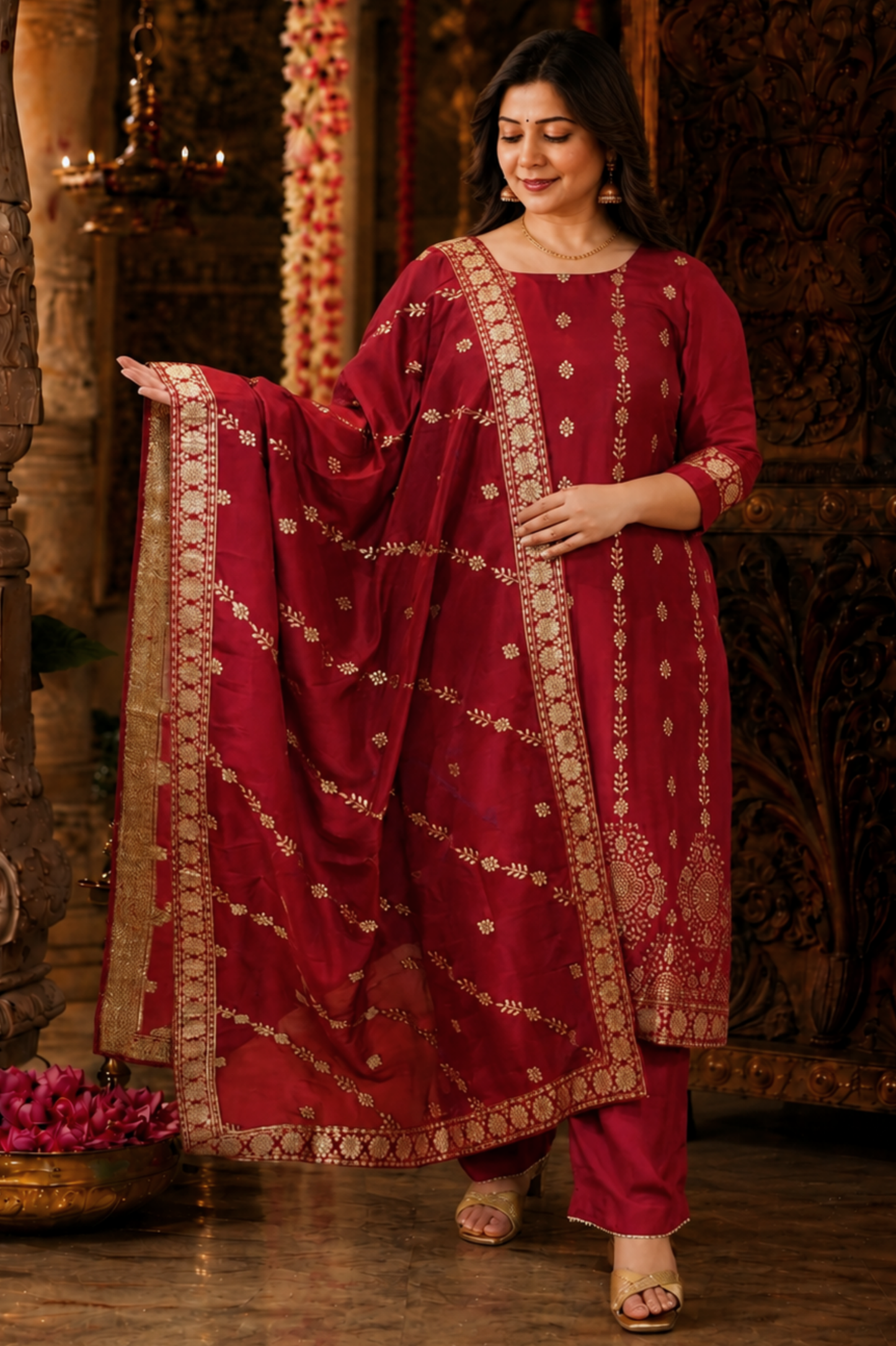 Lavanya Maroon Jacquard Silk Suit