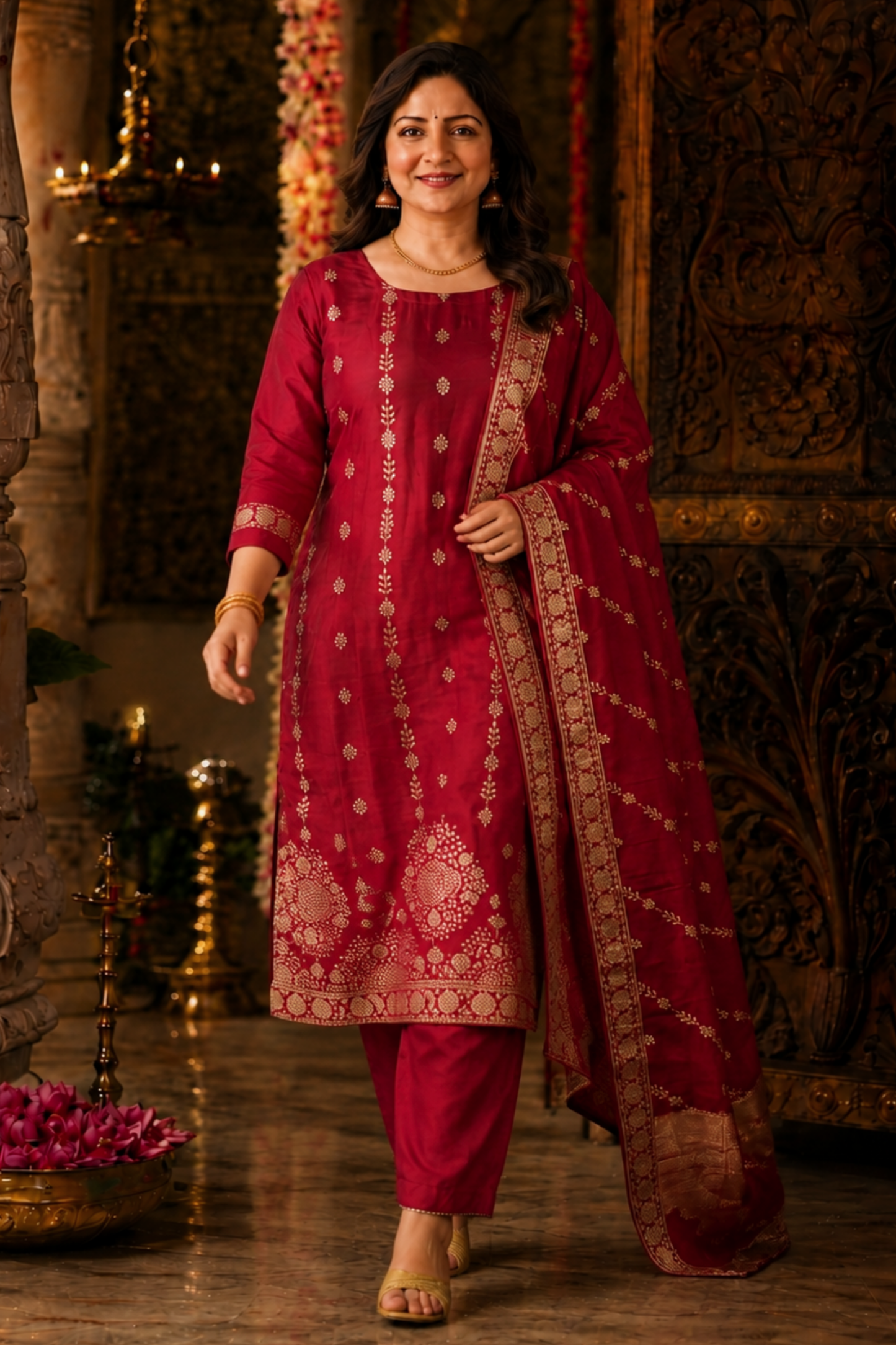 Lavanya Maroon Jacquard Silk Suit