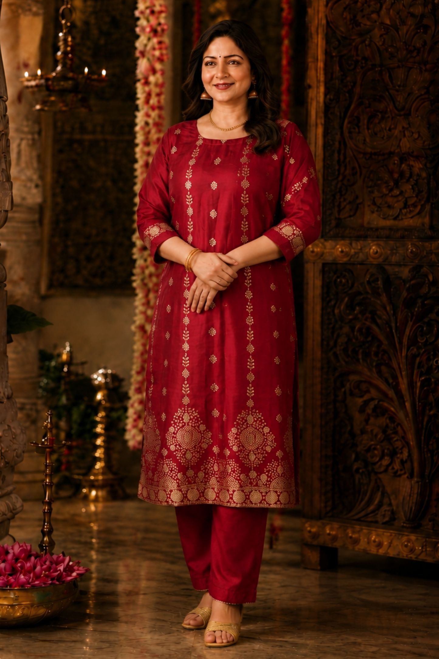 Lavanya Maroon Jacquard Silk Suit