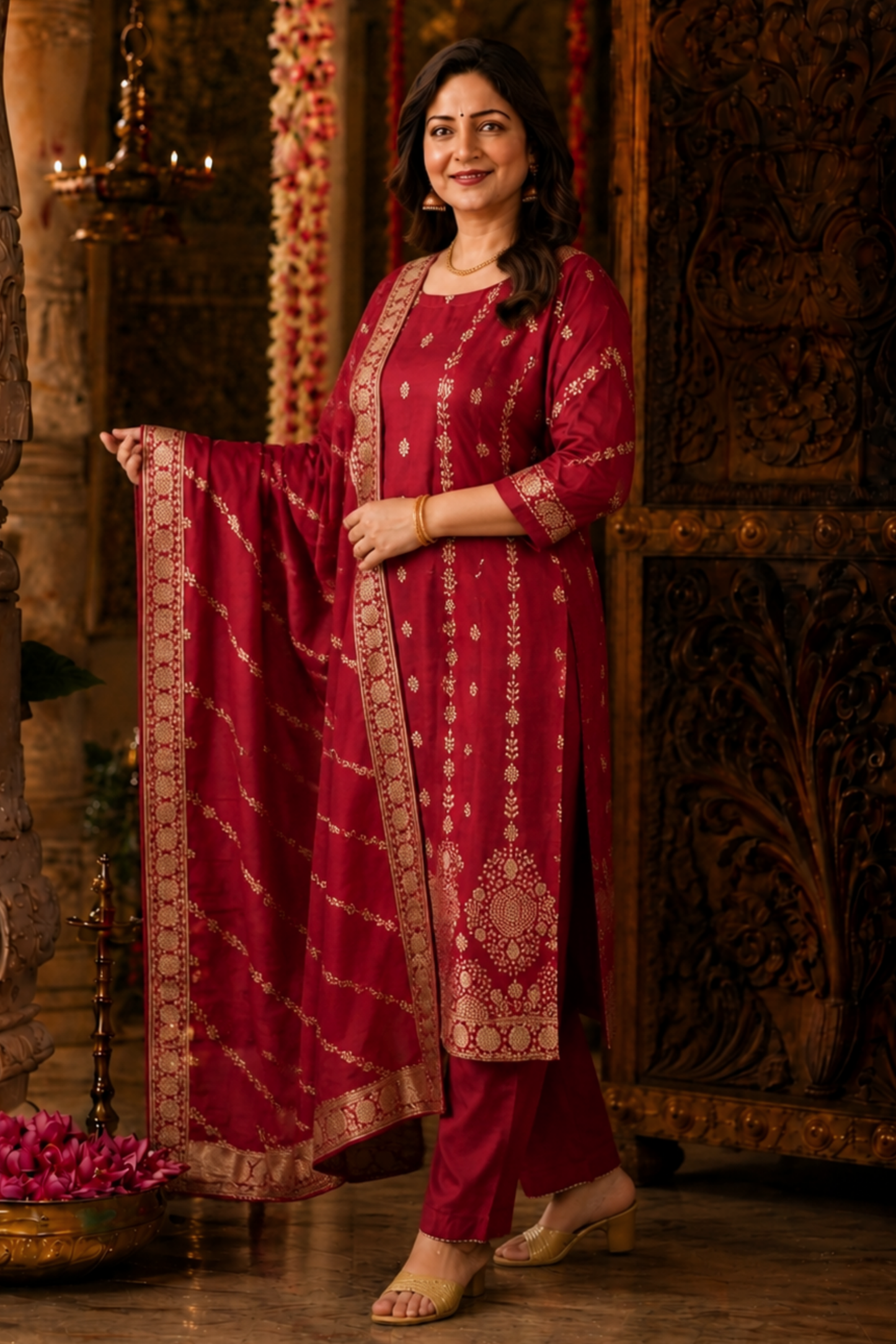 Lavanya Maroon Jacquard Silk Suit
