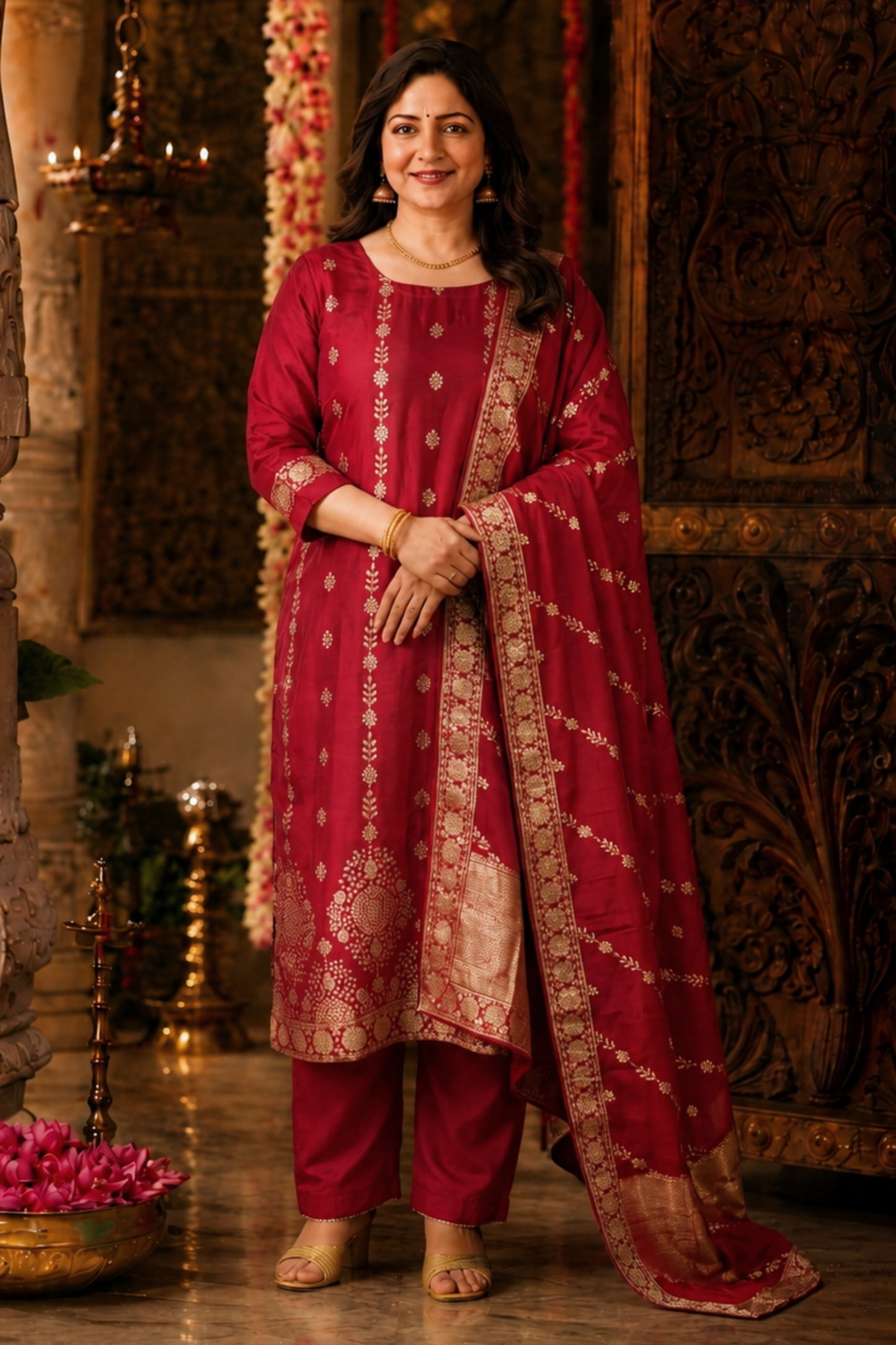 Lavanya Maroon Jacquard Silk Suit