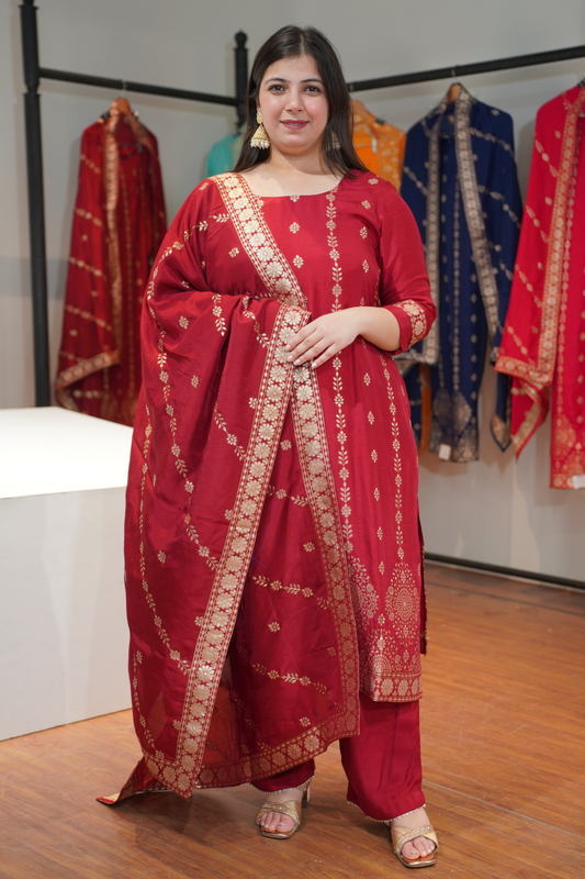Lavanya Maroon Jacquard Silk Suit