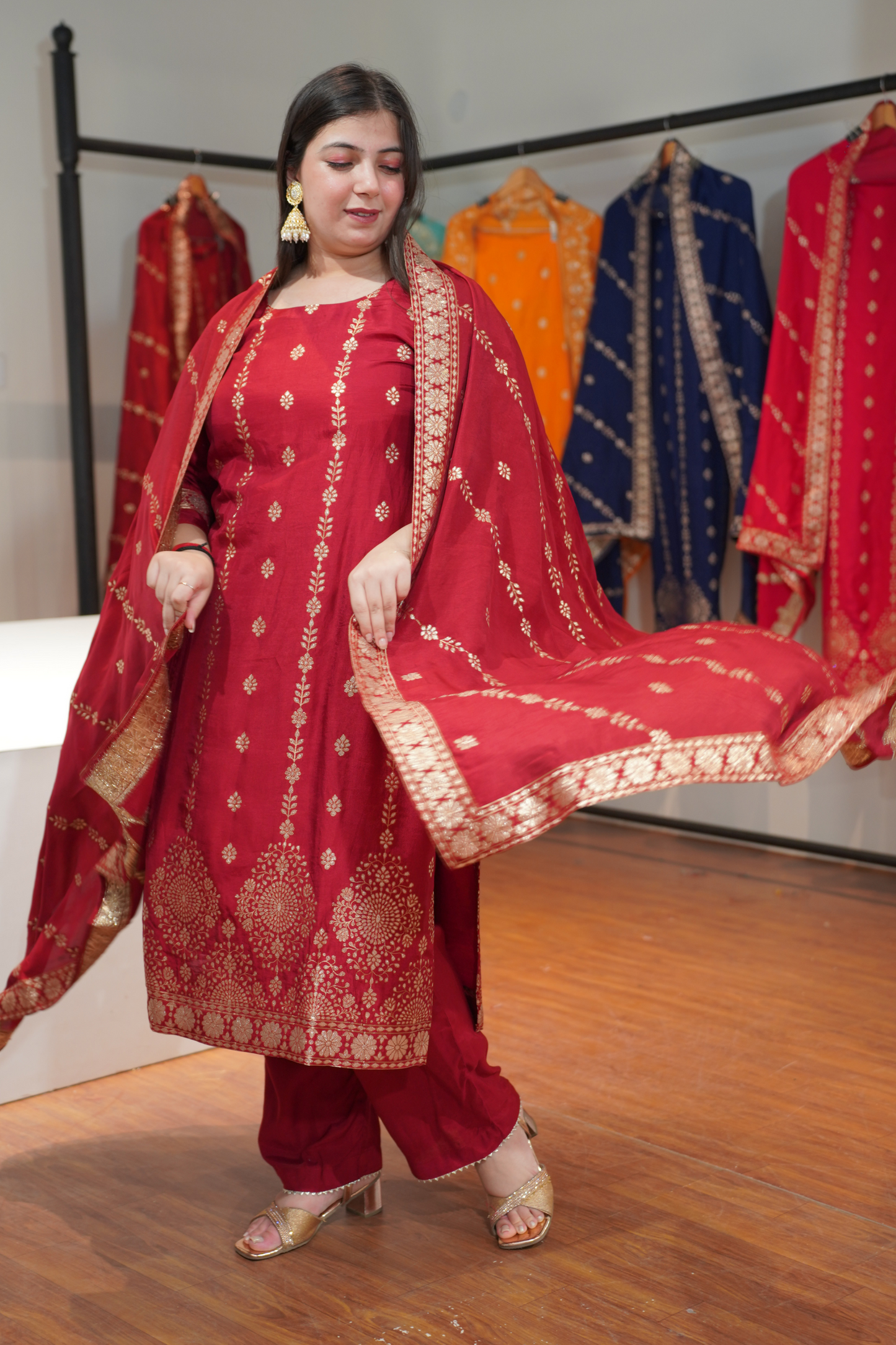 Lavanya Maroon Jacquard Silk Suit