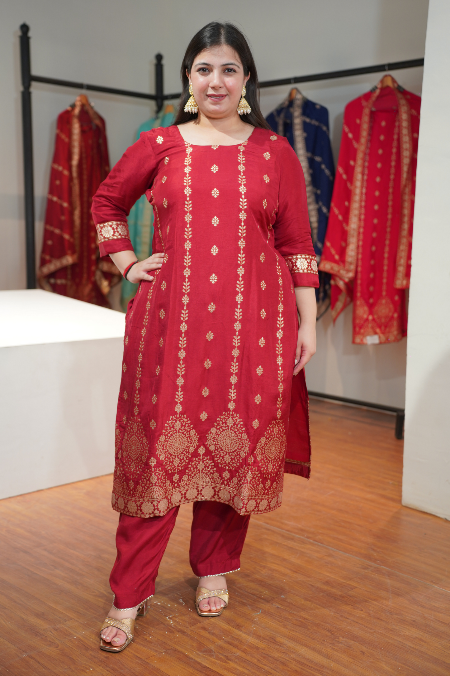 Lavanya Maroon Jacquard Silk Suit