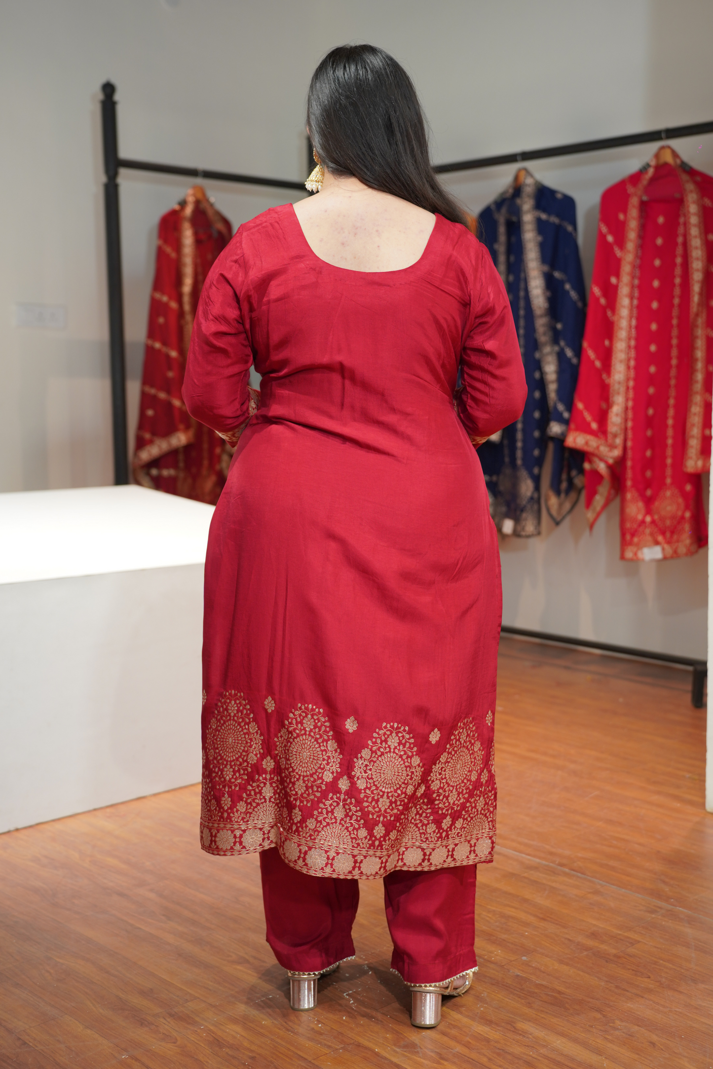 Lavanya Maroon Jacquard Silk Suit