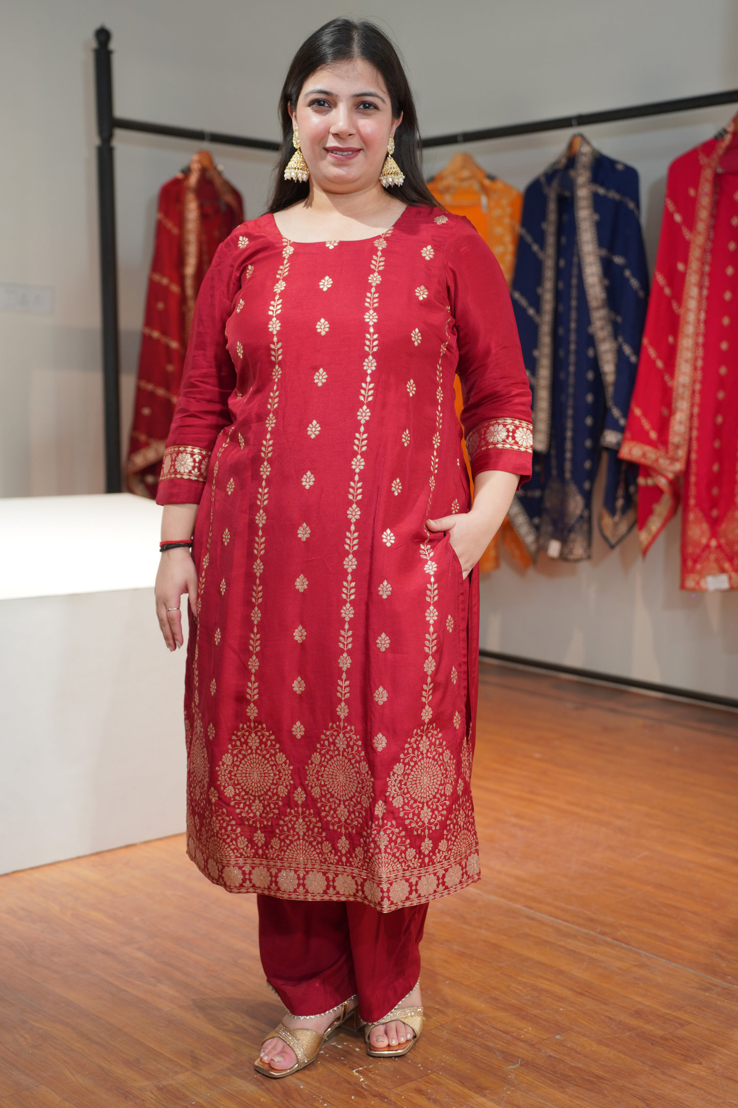 Lavanya Maroon Jacquard Silk Suit
