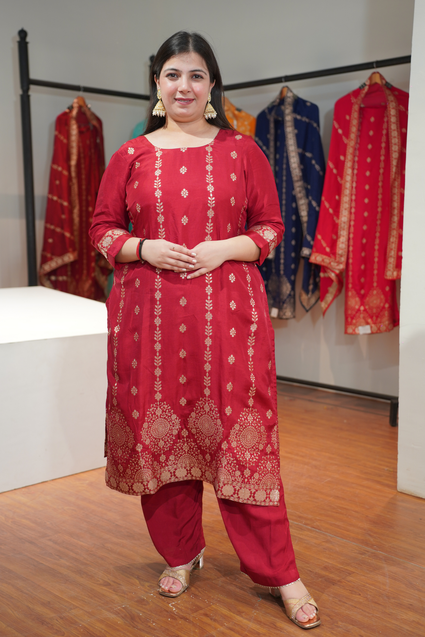 Lavanya Maroon Jacquard Silk Suit