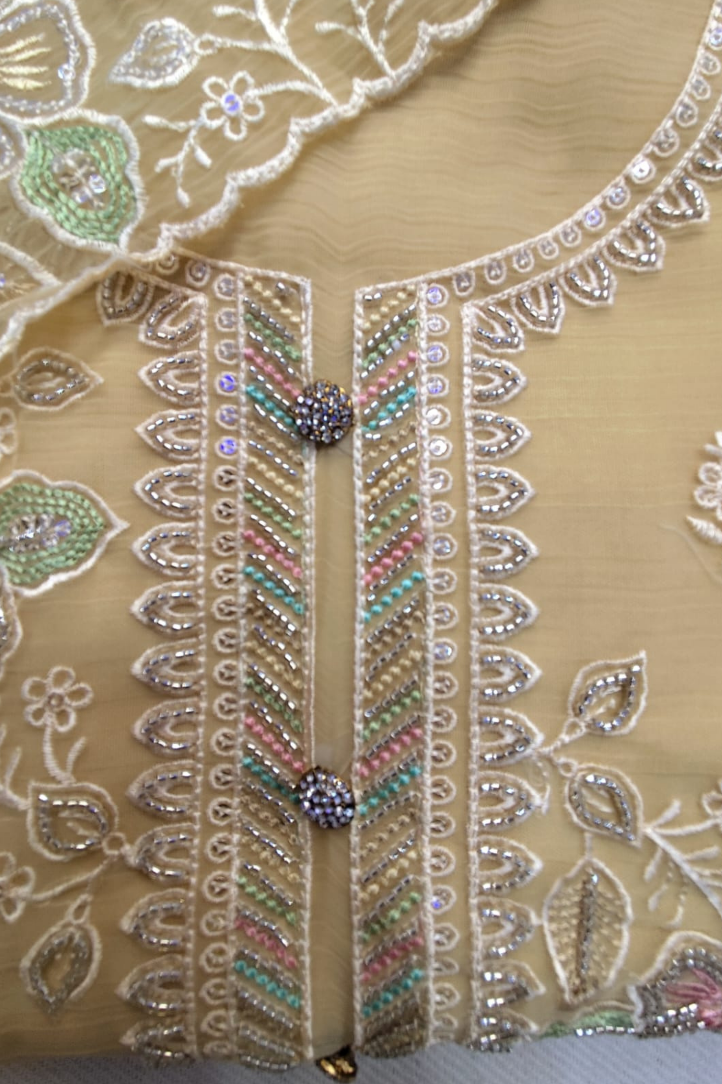 Lemon Crushed Organza Suit with Handwork