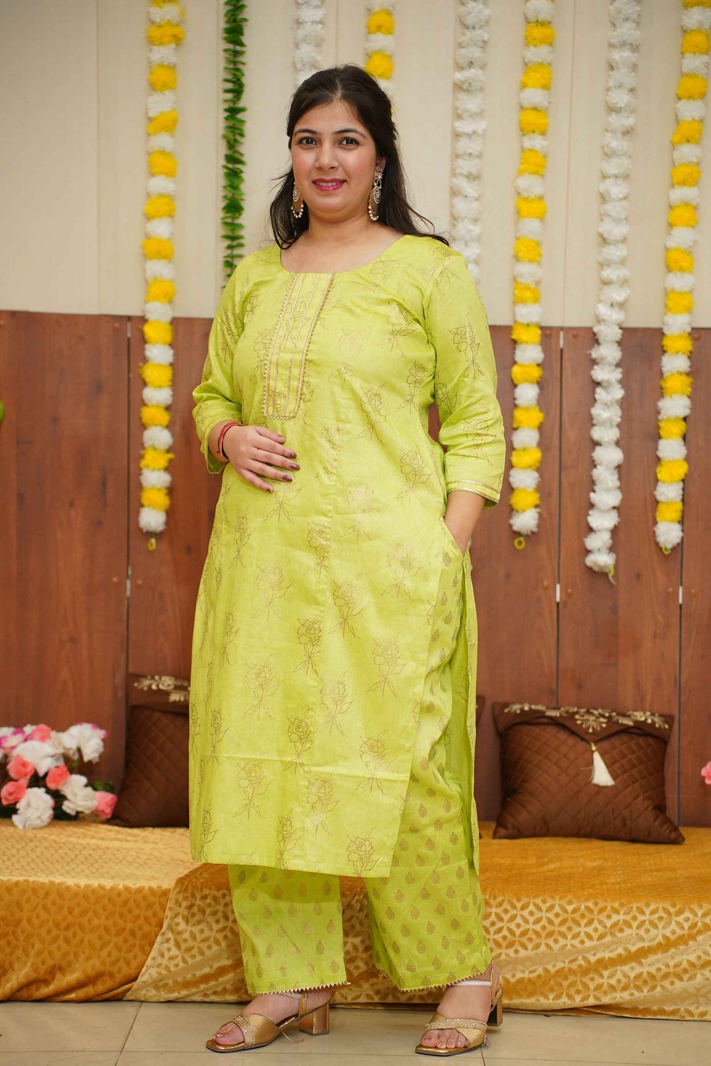 Lime Foiled Co-ord Suit Set