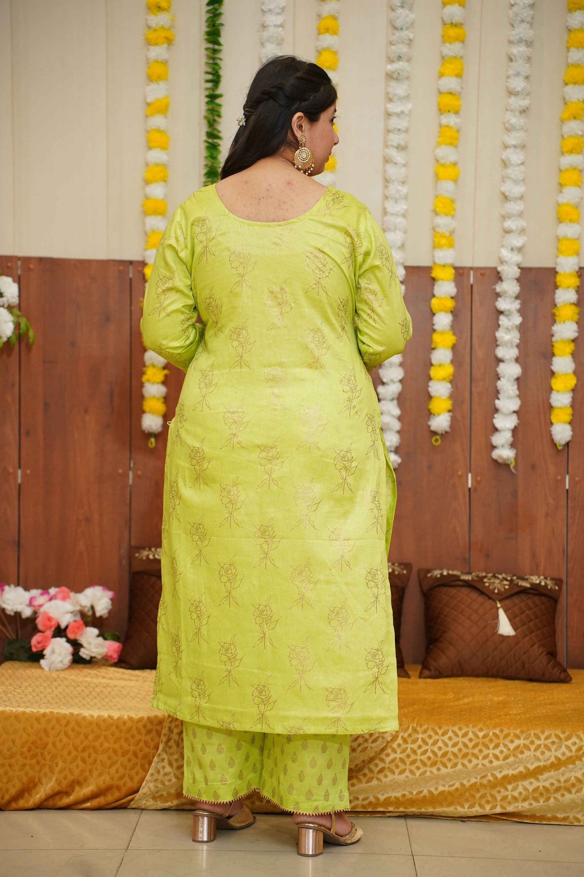 Lime Foiled Co-ord Suit Set