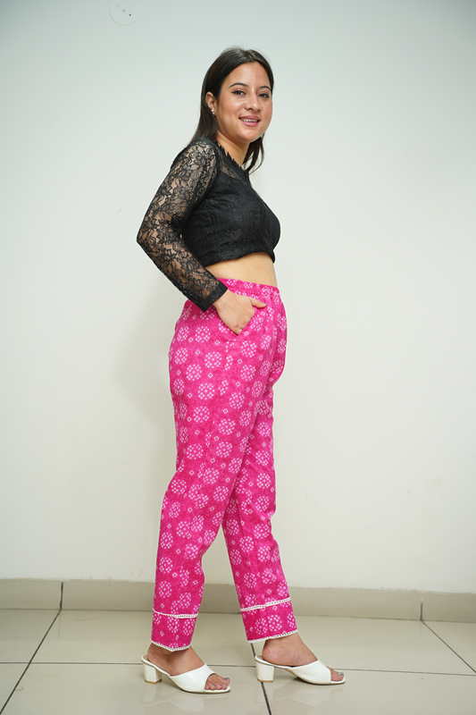 Magenta Bandhej Cotton Pants