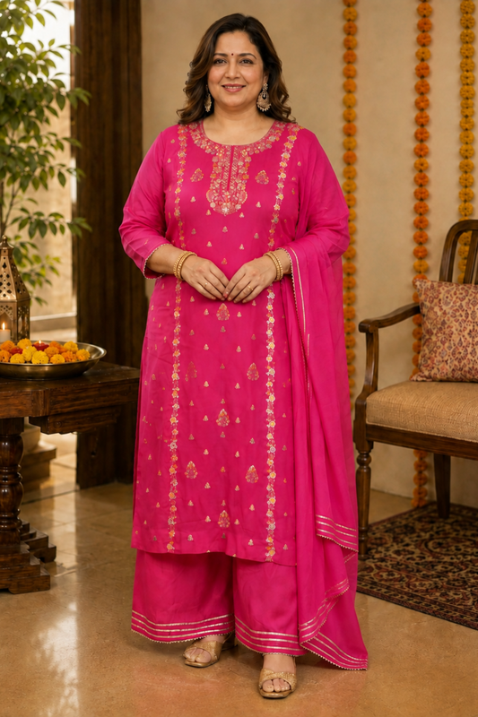 Gulzaar Magenta Chinon Sharara Suit