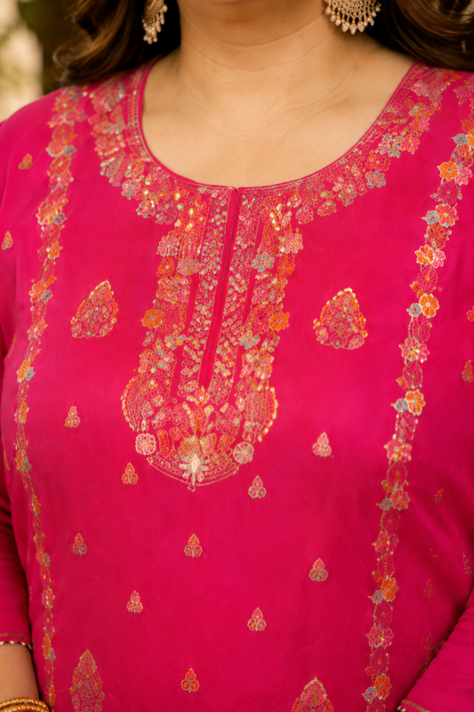 Gulzaar Magenta Chinon Sharara Suit