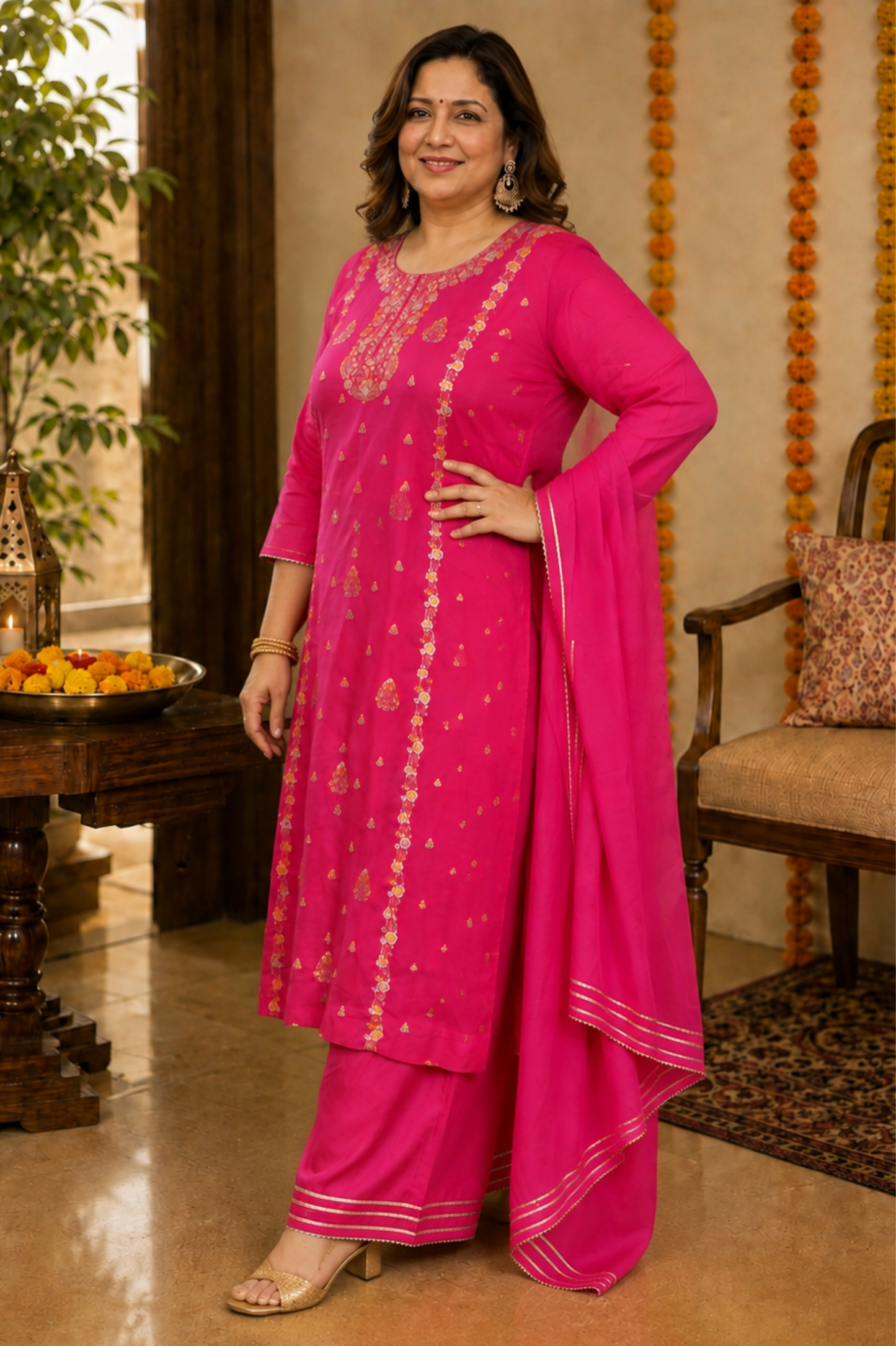 Gulzaar Magenta Chinon Sharara Suit