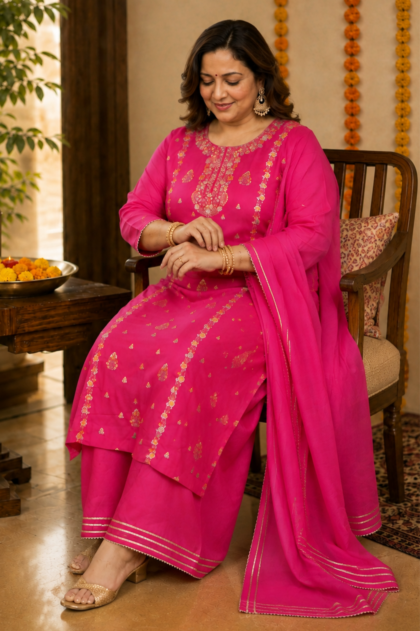Gulzaar Magenta Chinon Sharara Suit