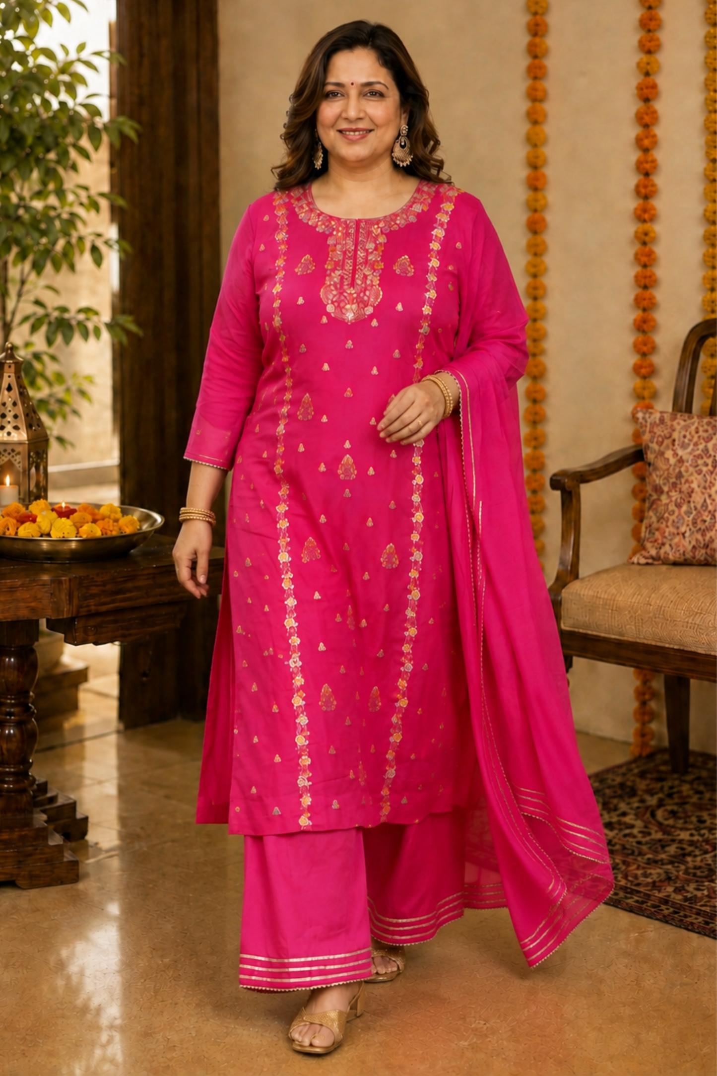 Gulzaar Magenta Chinon Sharara Suit
