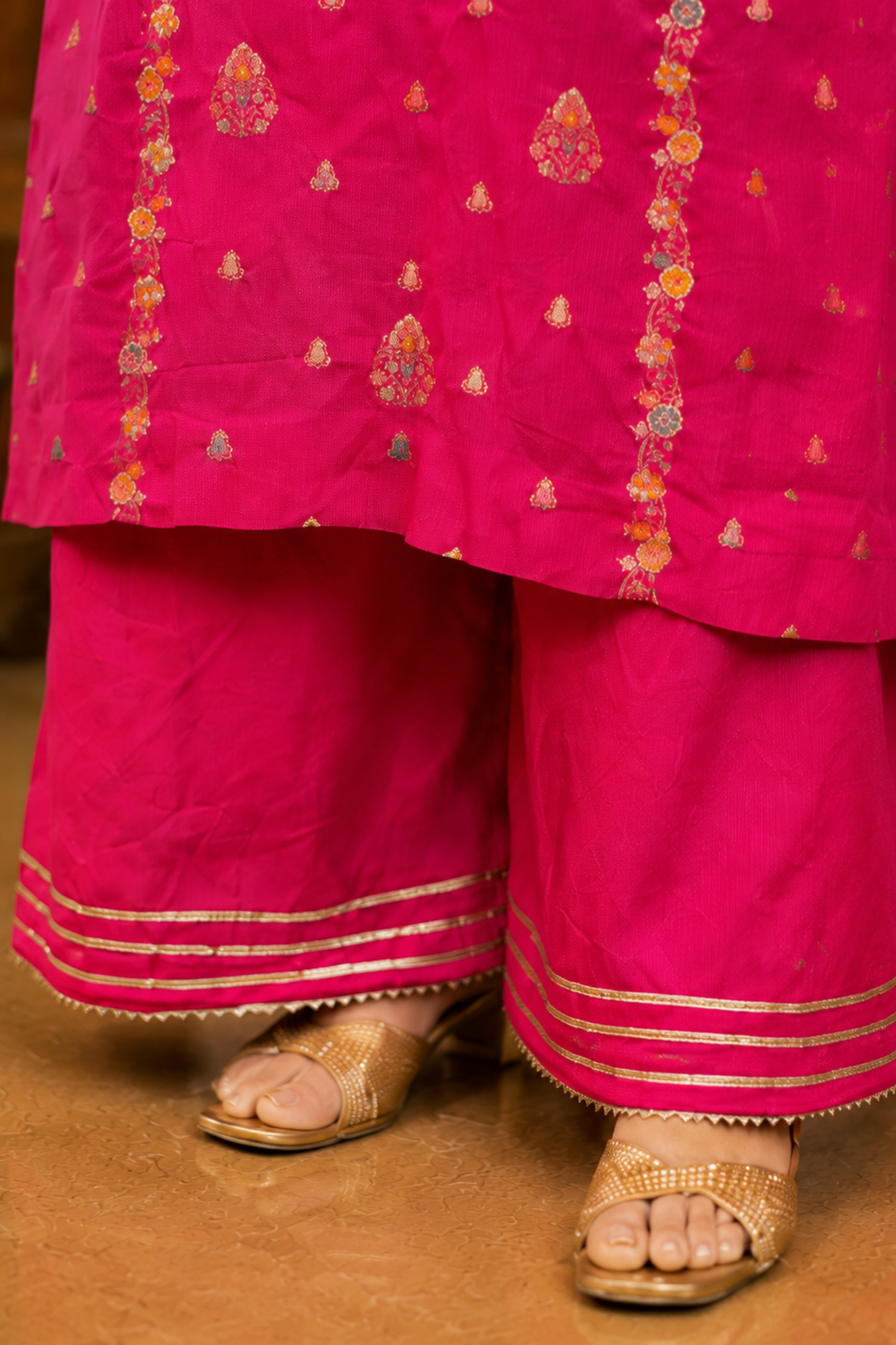 Gulzaar Magenta Chinon Sharara Suit