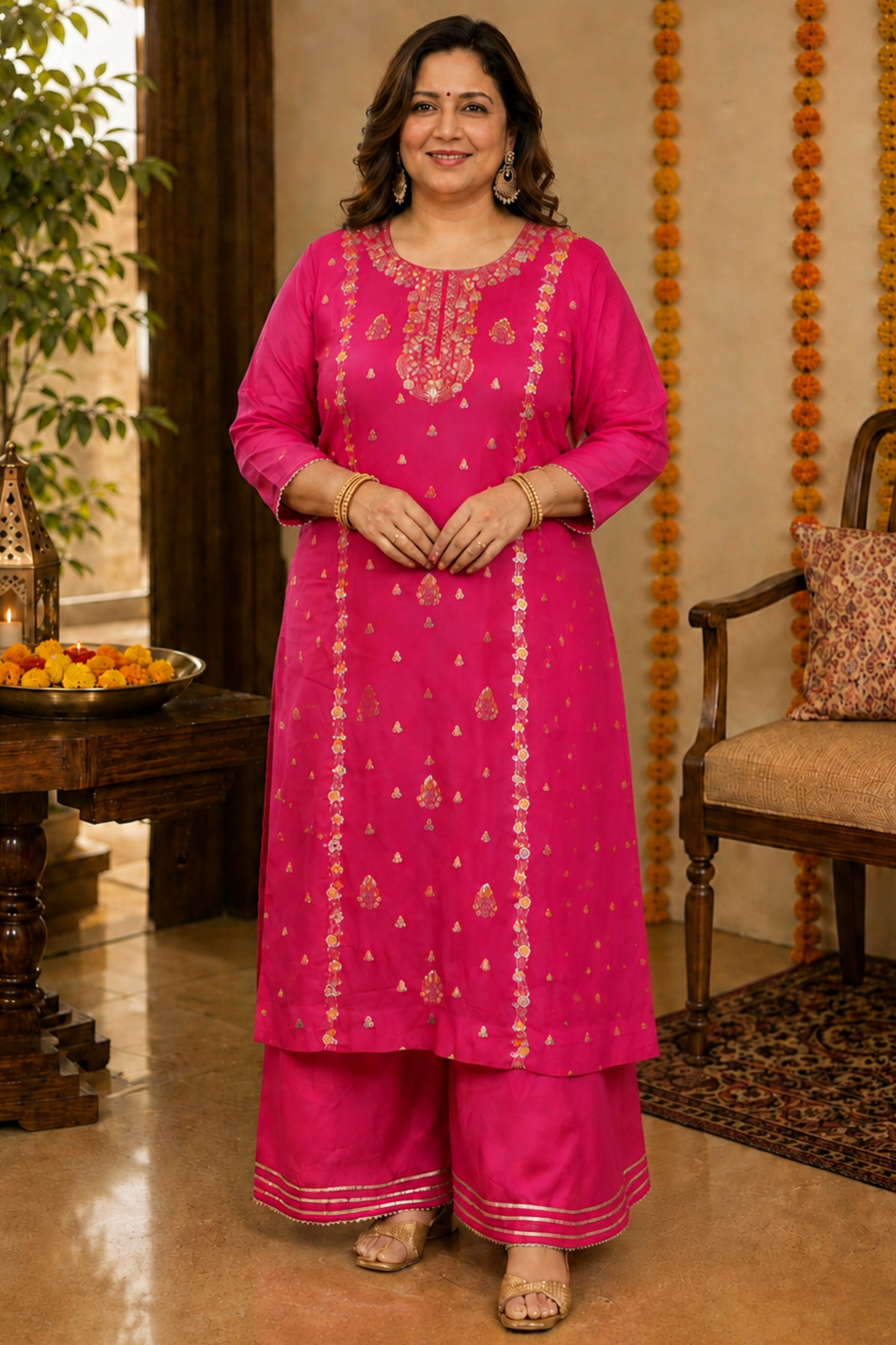 Gulzaar Magenta Chinon Sharara Suit