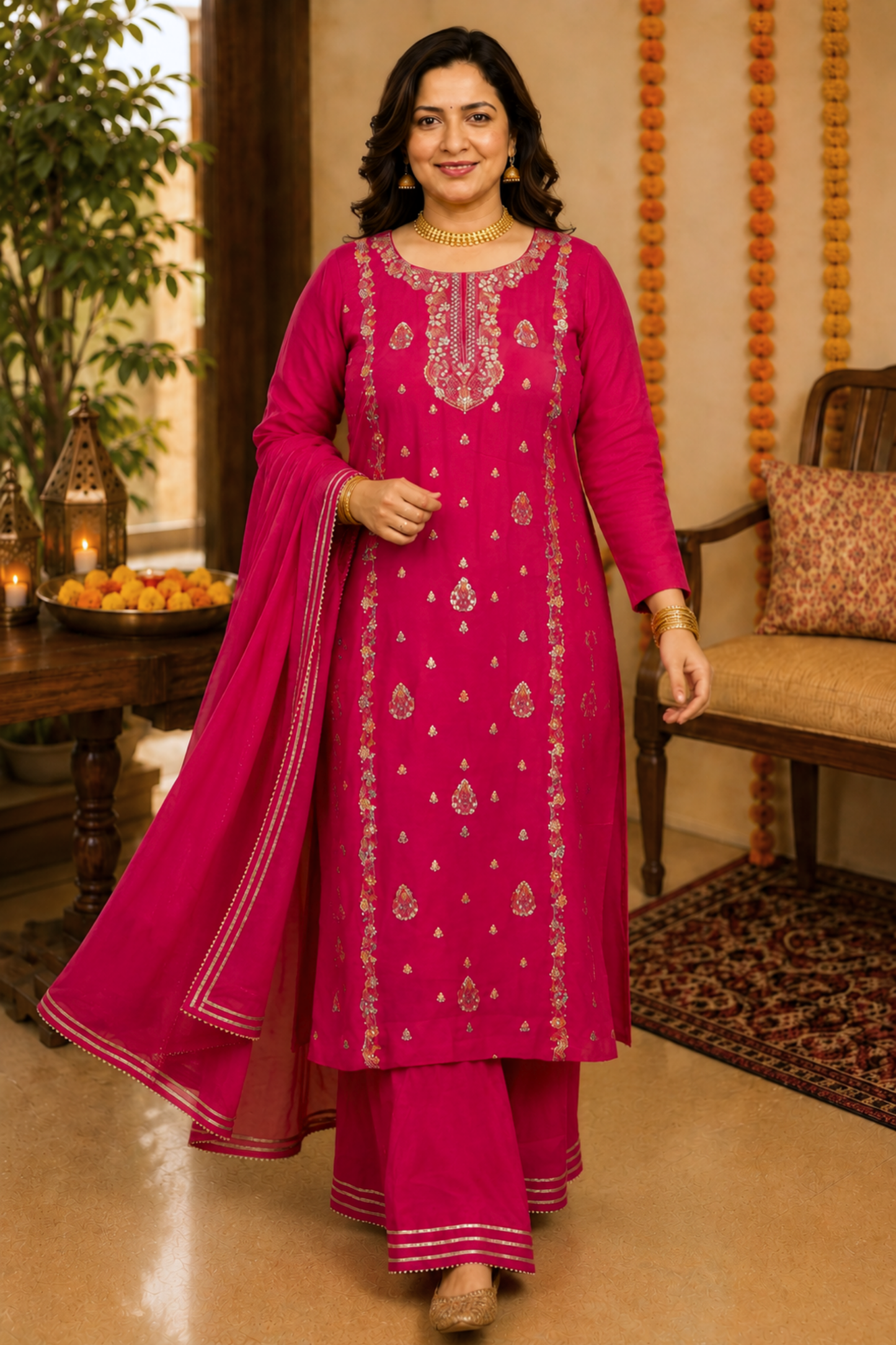 Gulzaar Magenta Chinon Sharara Suit