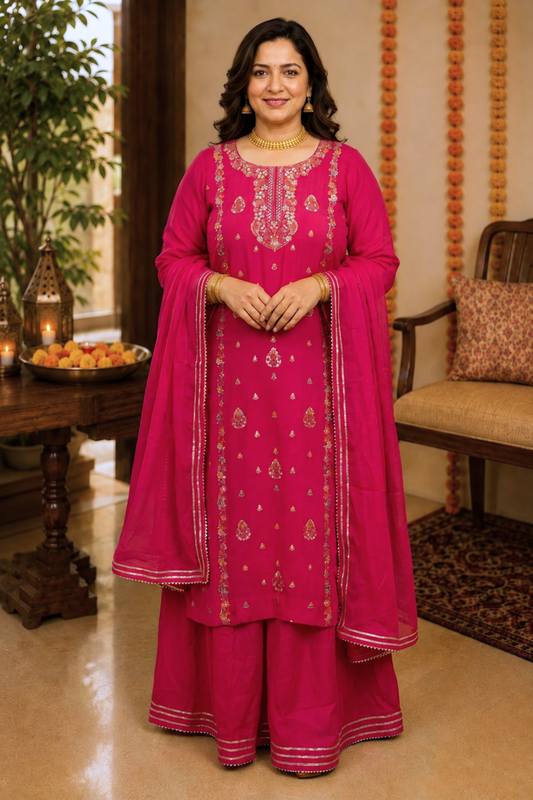 Flaming Magenta Fancy Skirt Suit