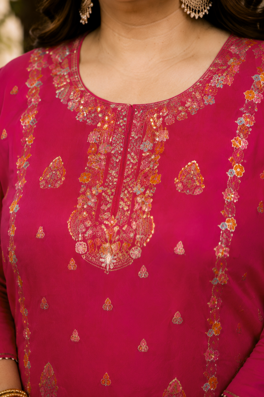 Flaming Magenta Fancy Skirt Suit