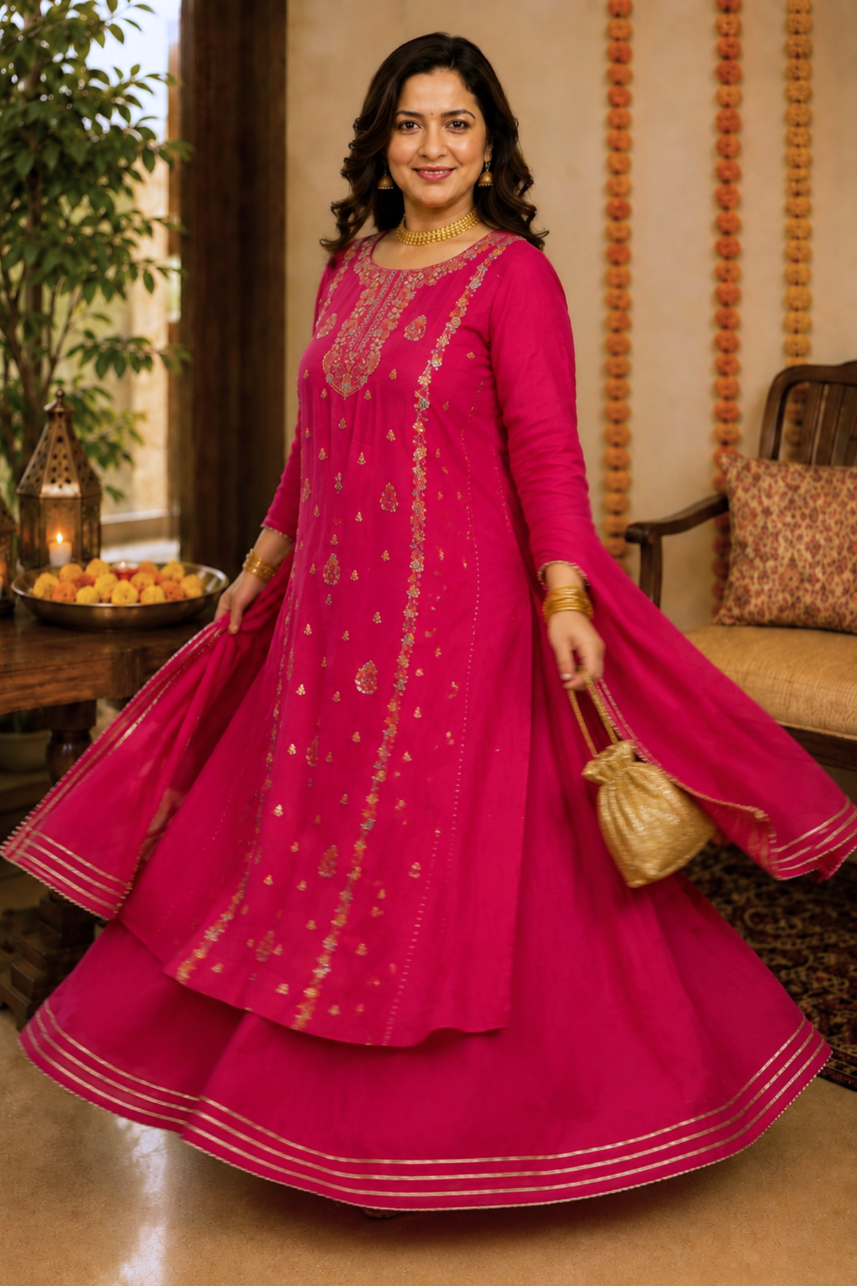 Flaming Magenta Fancy Skirt Suit