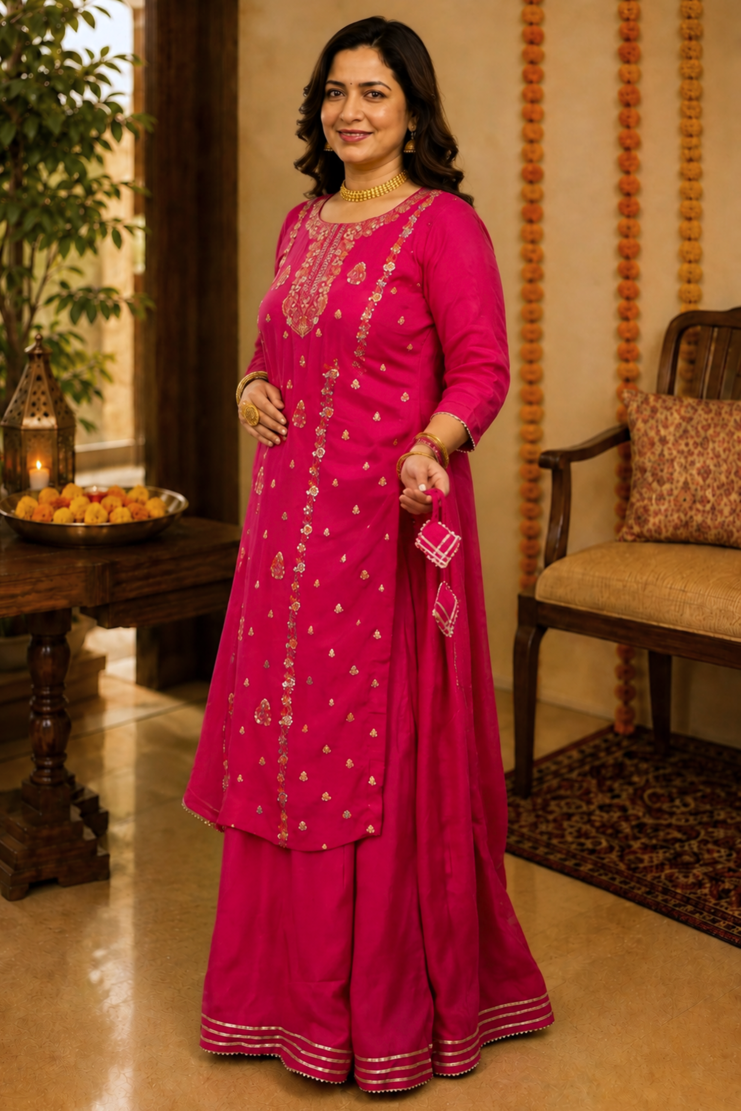 Flaming Magenta Fancy Skirt Suit