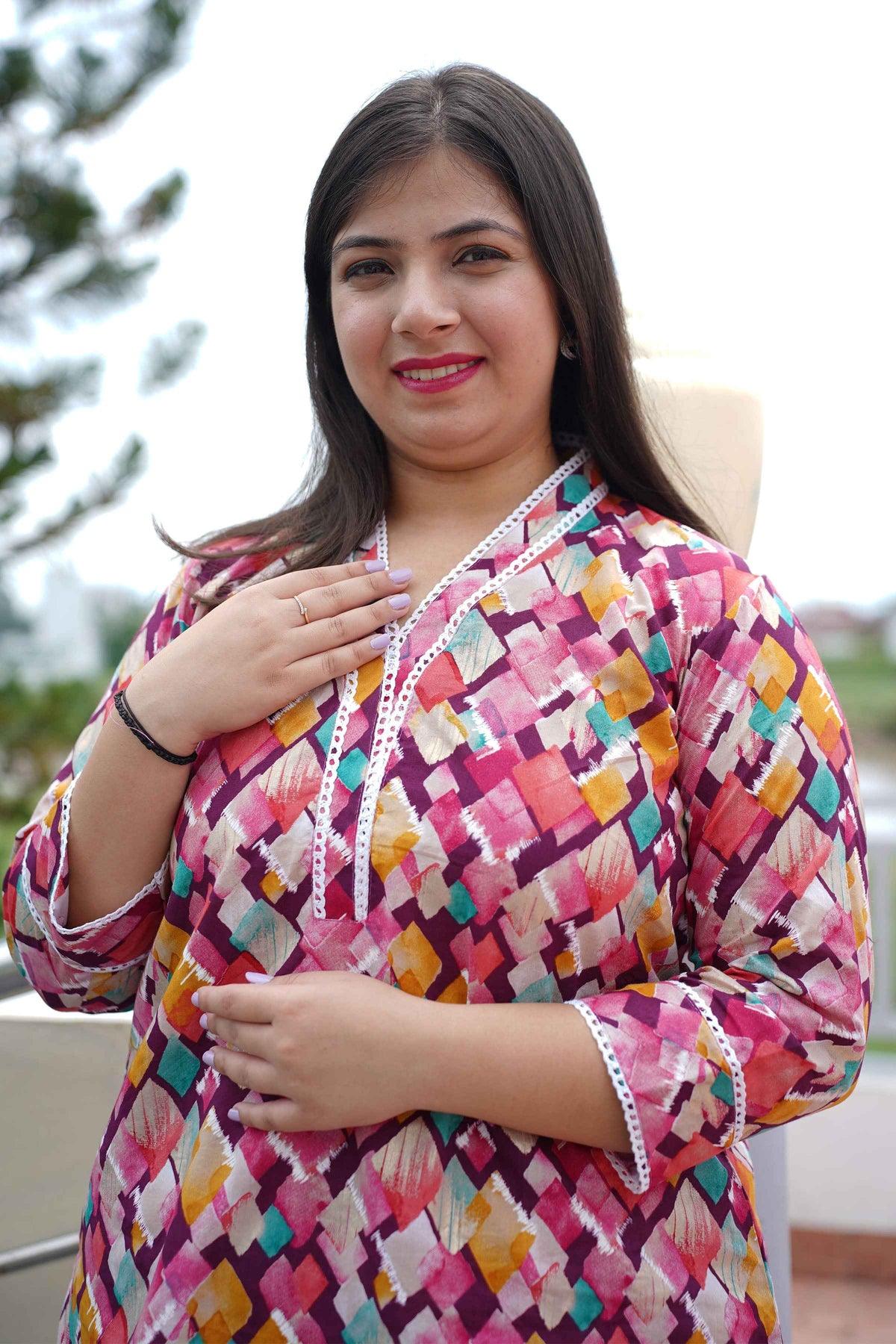 Pink Geometric Mul Co-ord Set