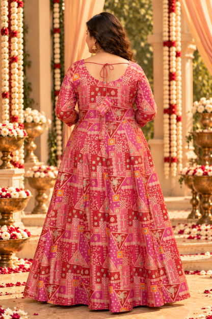 Vasudha Rose Silk Dress with Jacquard Weave