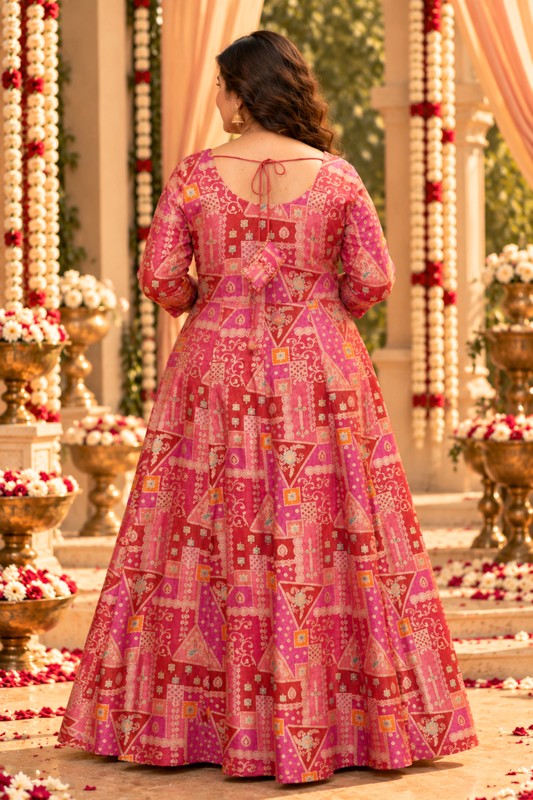 Vasudha Rose Silk Dress with Jacquard Weave
