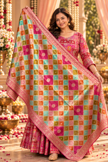 Vasudha Rose Silk Dress with Jacquard Weave