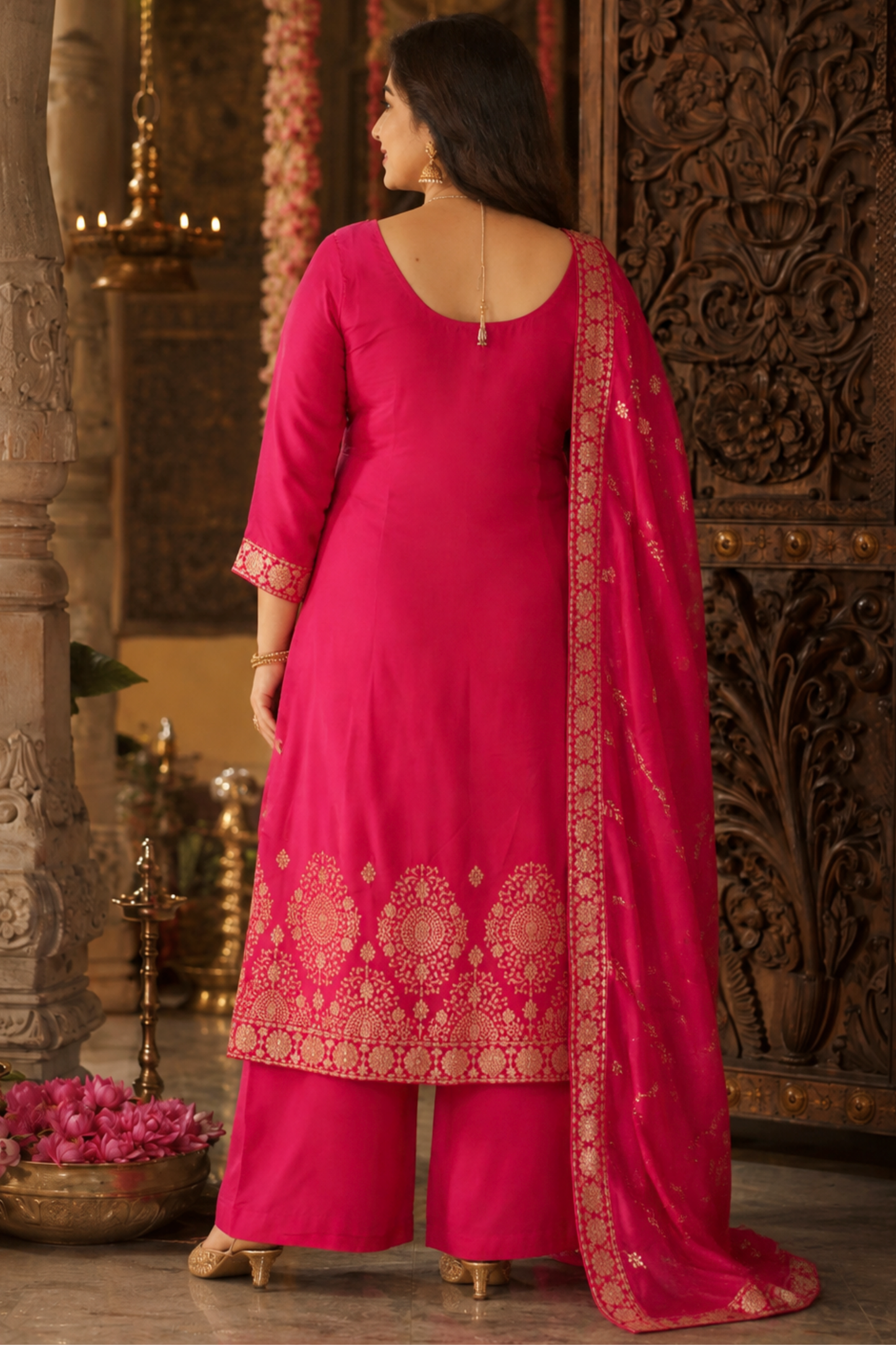 Varnika Pink Jacquard Silk Suit